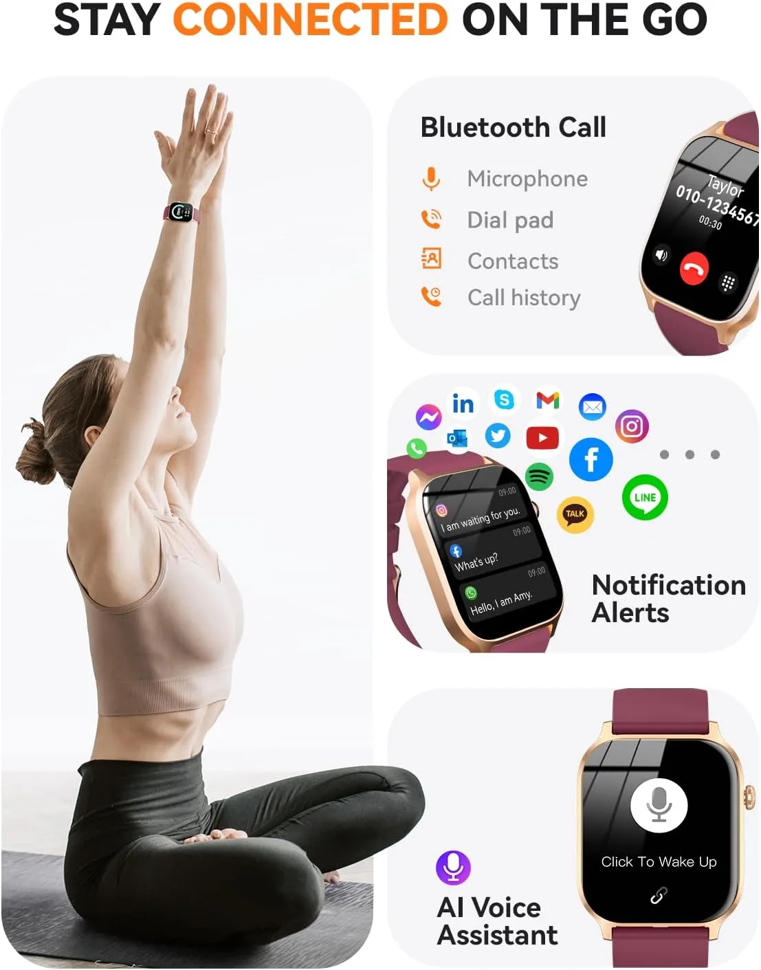 Smart Watches for Women Men, Fitness Tracker Watch with 110 Sports Modes, Step Counter/Sleep Monitor/Pedometer, IP68 Waterproof, Bluetooth Call & Music Control Smartwatch for iPhone/Android,Wine Red