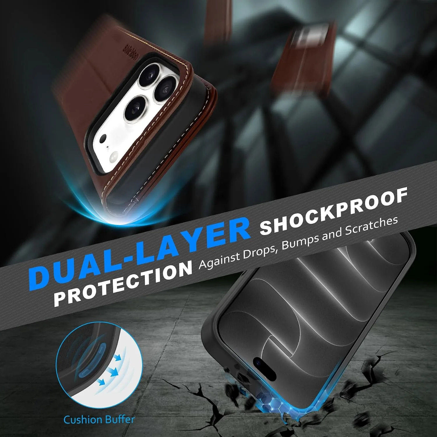 SHIELDON 2 in 1 Leather Case Wallet for iPhone 18 Pro/17 Pro, Retro Coffee