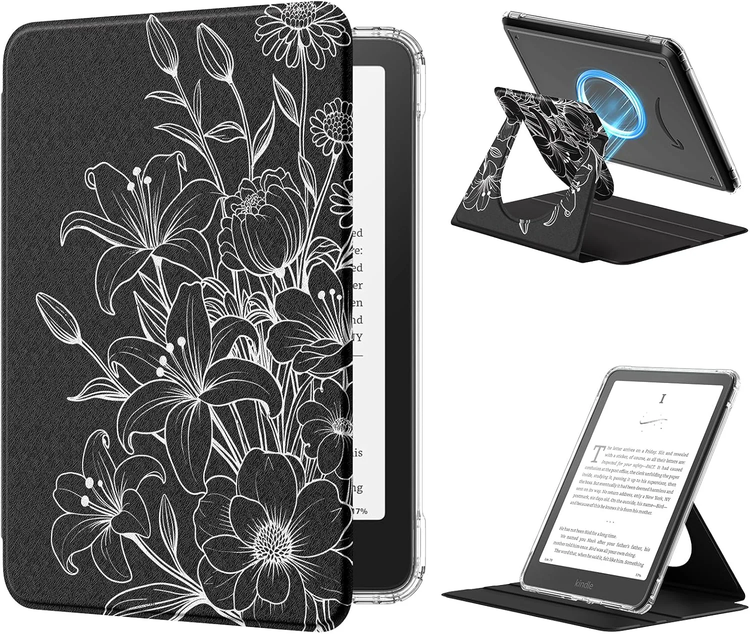 Estuche MoKo 360° Rotativo Desmontable para eBook Reader 7" Modelo Line Flower