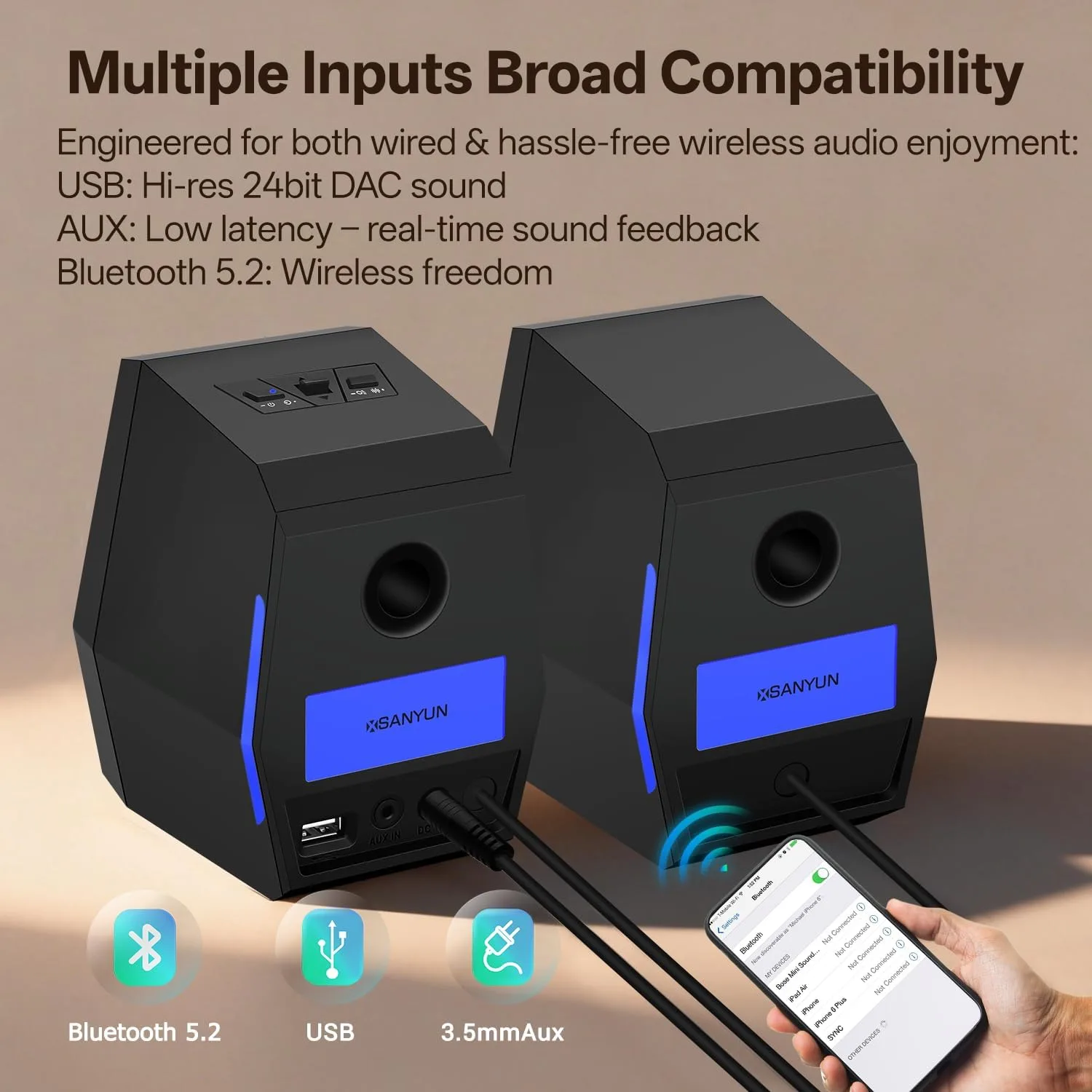 Sanyun SW209 36W 2.0 Gaming Speakers, Tactical Audio Map with 3 DSP Modes
