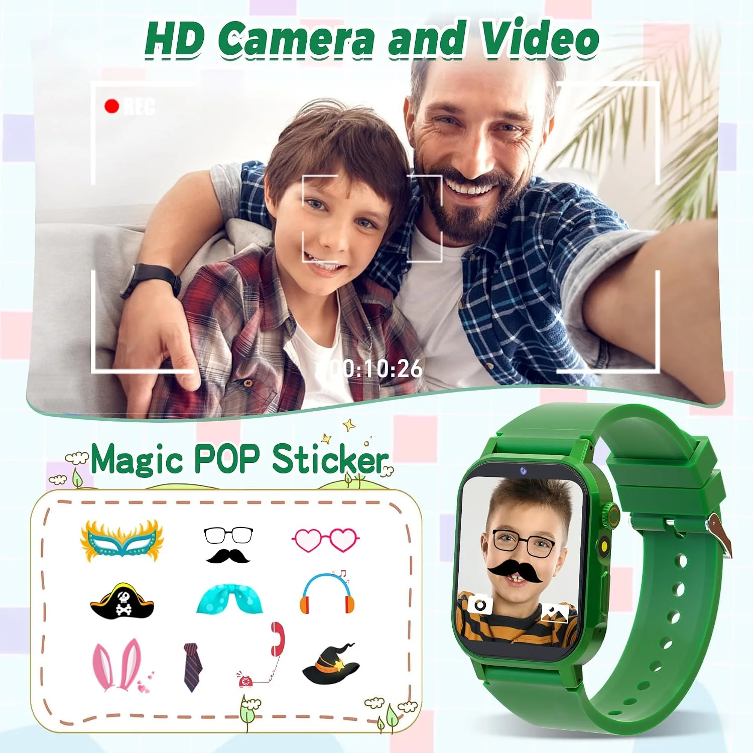Phyulls Kids Smart Watch with 32 Puzzle Games, Video, HD Camera, Pedometer