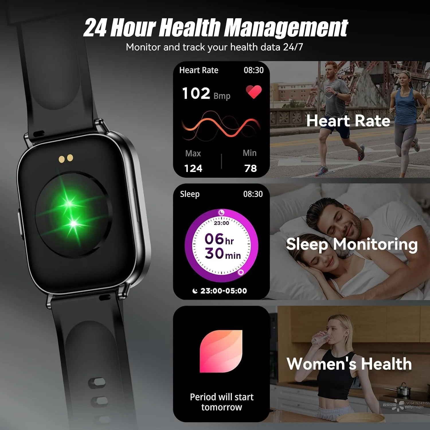 Smart Watch for Men Women, 2.01" HD Fitness Trackers with Heart Rate and Sleep Monitor, Bluetooth Calls & Notifications, 120+ Sport Modes, IP67 Waterproof, Compatible with Android & iOS, Black