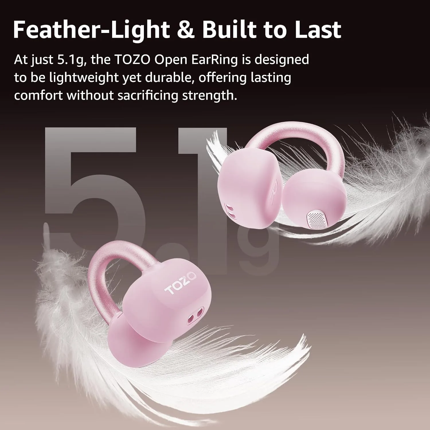 TOZO OpenEarRing Open Ear Earbuds 40H Bluetooth 5.4 Lightweight Comfort