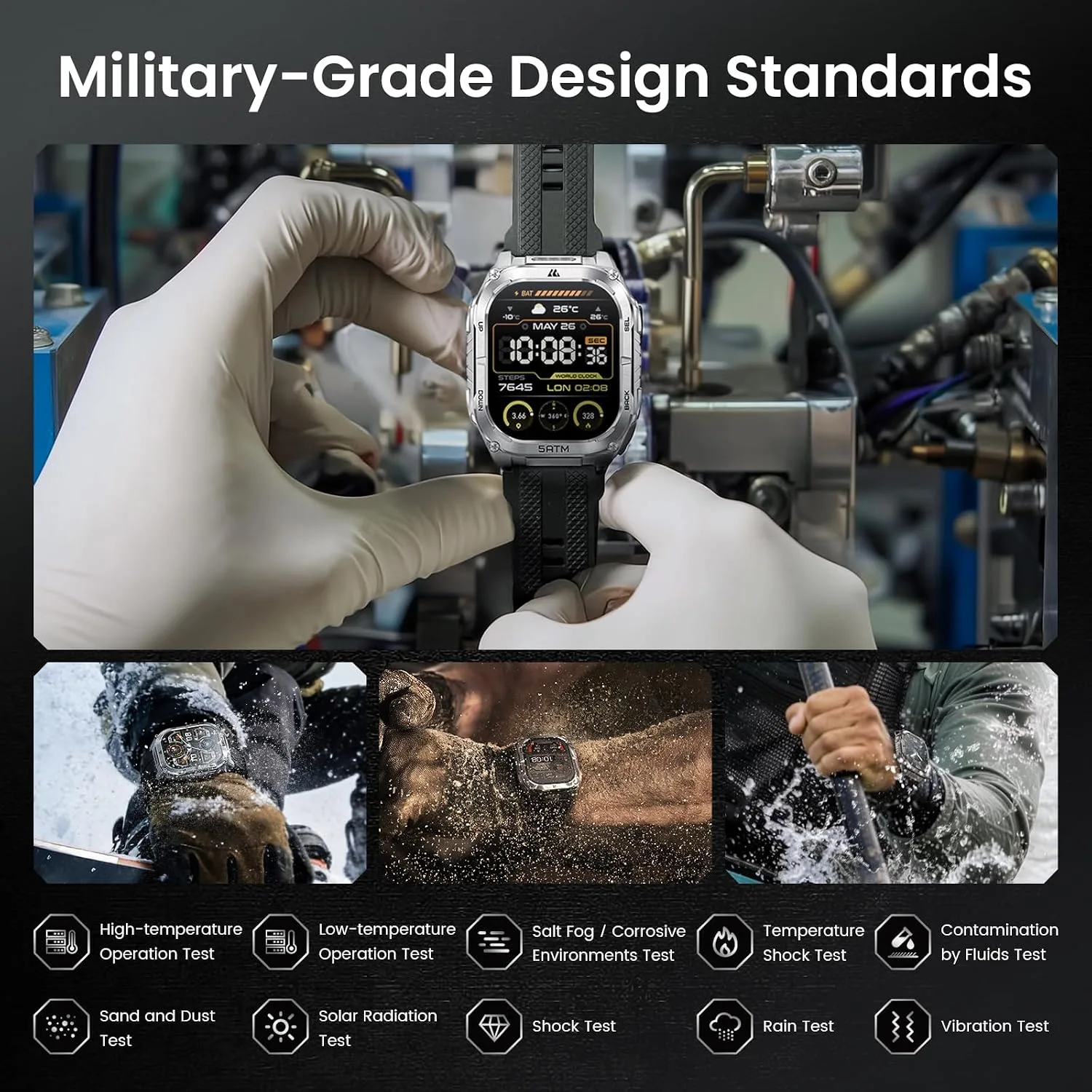 KOSPET Tank M4C Smart Watch with GPS, 5ATM/IP69K Waterproof, LED Flashlight