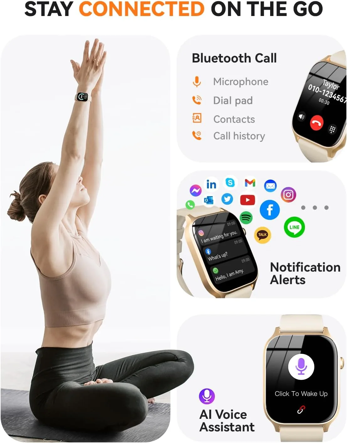 Smart Watches for Women Men, Fitness Tracker Watch with 110 Sports Modes, Step Counter/Sleep Monitor/Pedometer, IP68 Waterproof, Bluetooth Call & Music Control Smartwatch for iPhone/Android,Gold