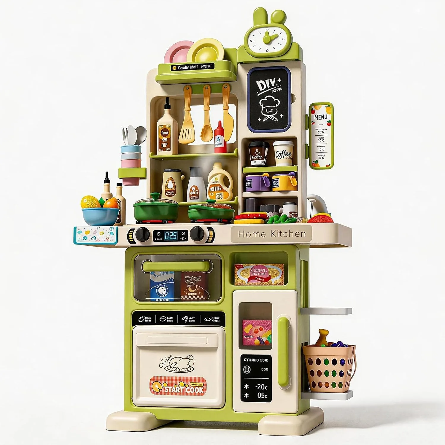 33.8IN Kids Kitchen Playset with Sound & Light - Cooking Stove with Steam