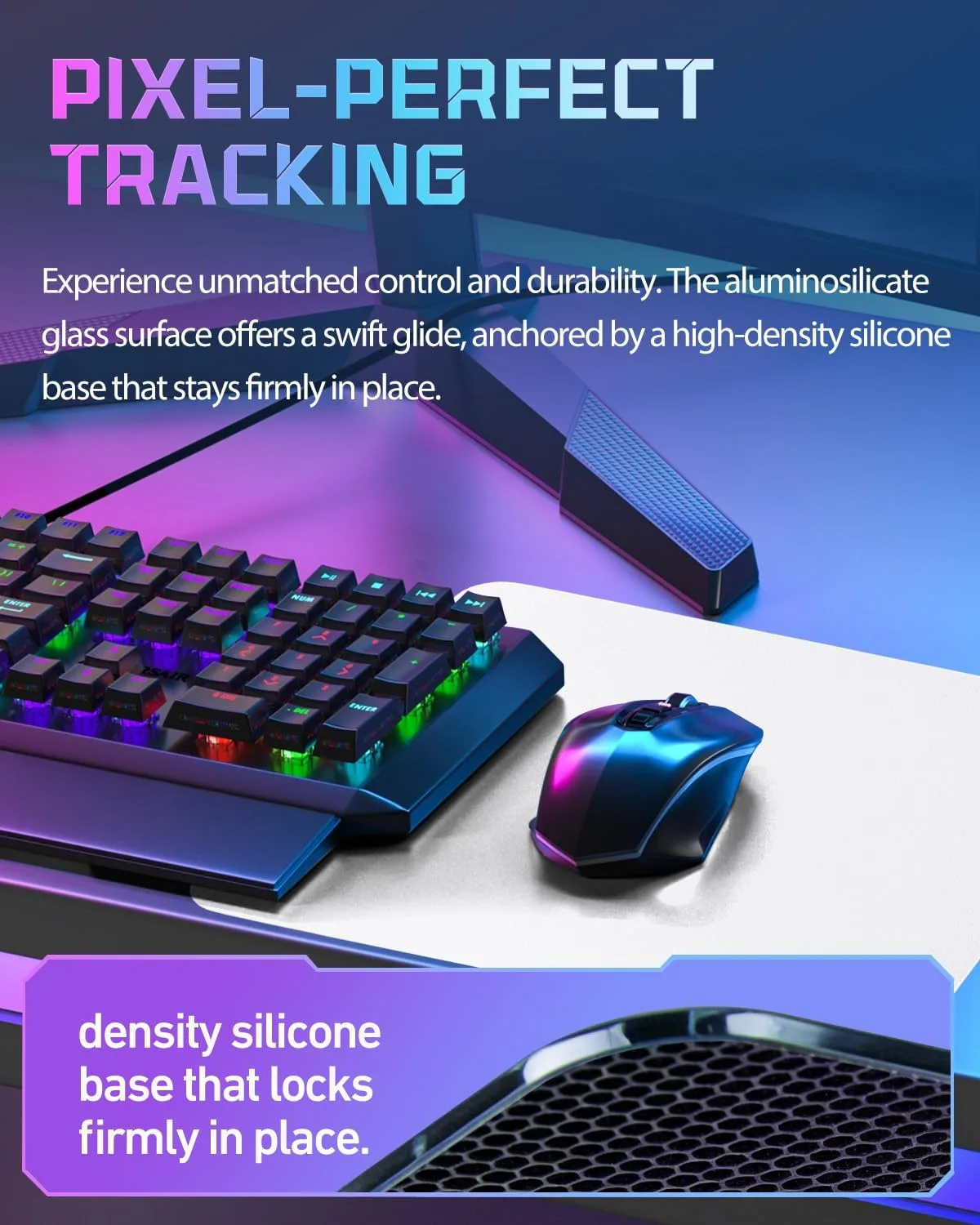 Glass Gaming Mouse Pad, 16.2 x 12.2 Inch, White