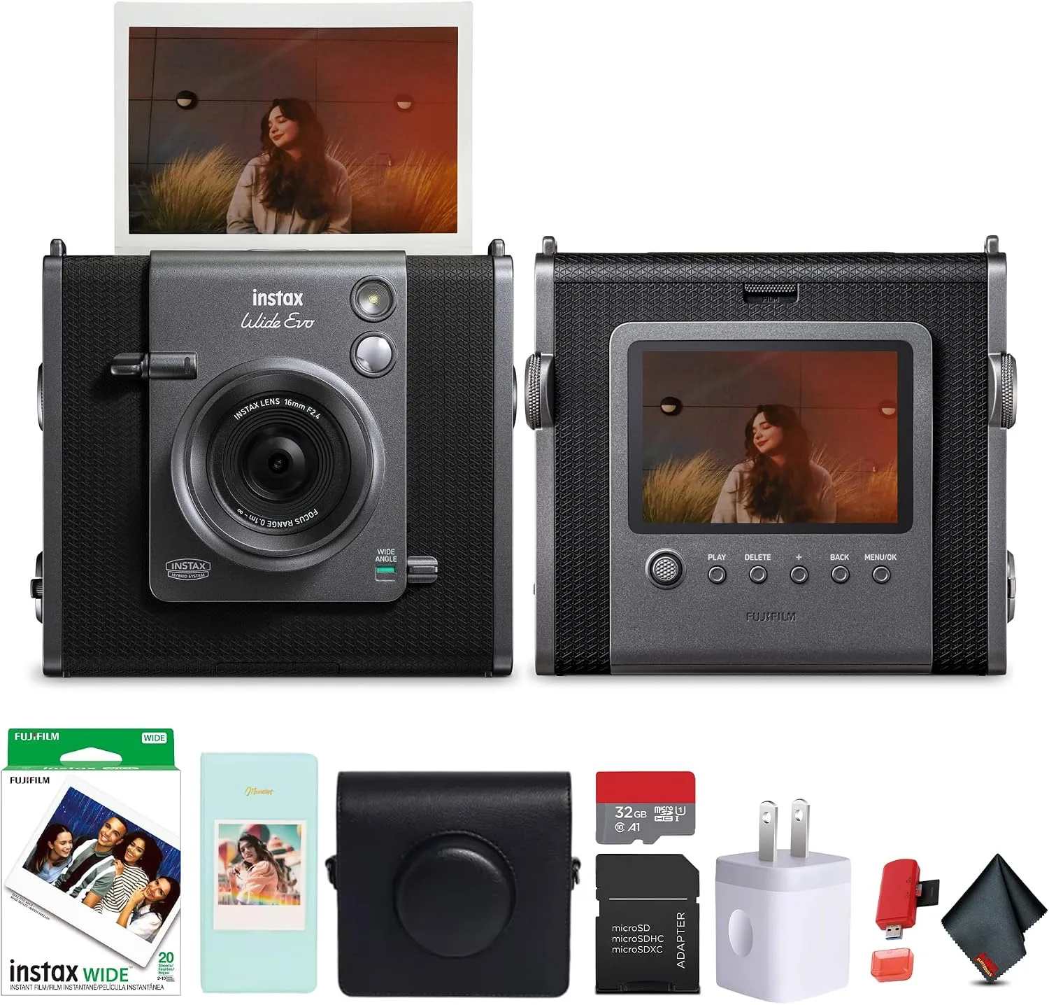 FUJIFILM INSTAX Wide Evo Hybrid Instant Camera 20-Exposure Bundle