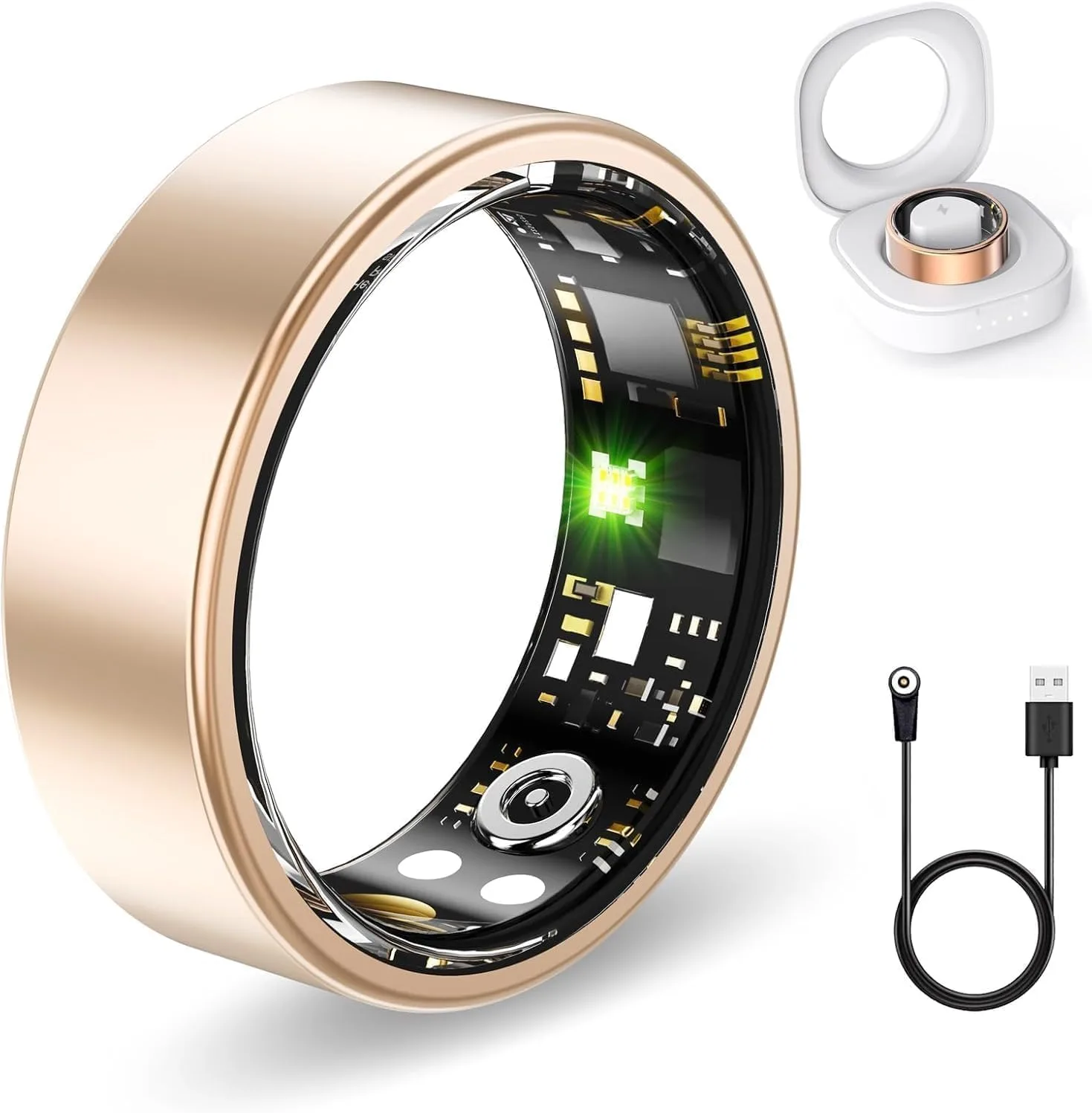 Smart Rings for Women Men, Fitness Ring with Heart Rate, Blood Oxygen, HRV, Stress, Sleep Tracker, Step Tracker, No Subscription Fee, lP68 Waterproof Smart Ring for iPhone & Android (Rose Gold 11#)