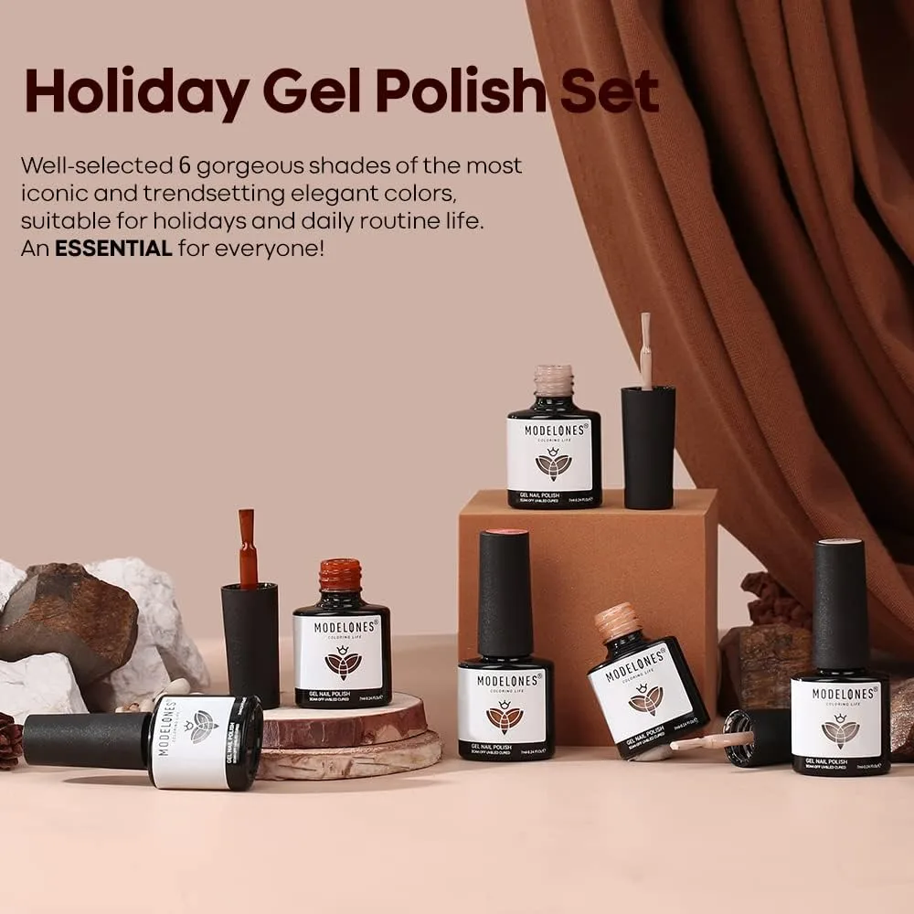 modelones Gel Nail Polish Set Nude Glitter 6Colors Burgundy Dark Red Wine
