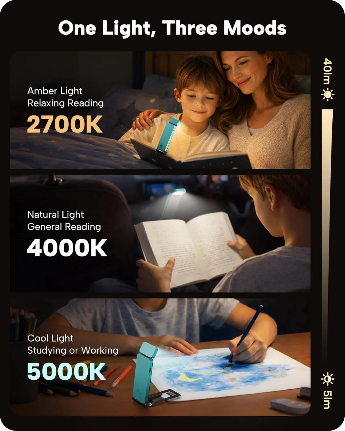 86lux Book Light, Rechargeable Clip-On LED Reading Light for Bed