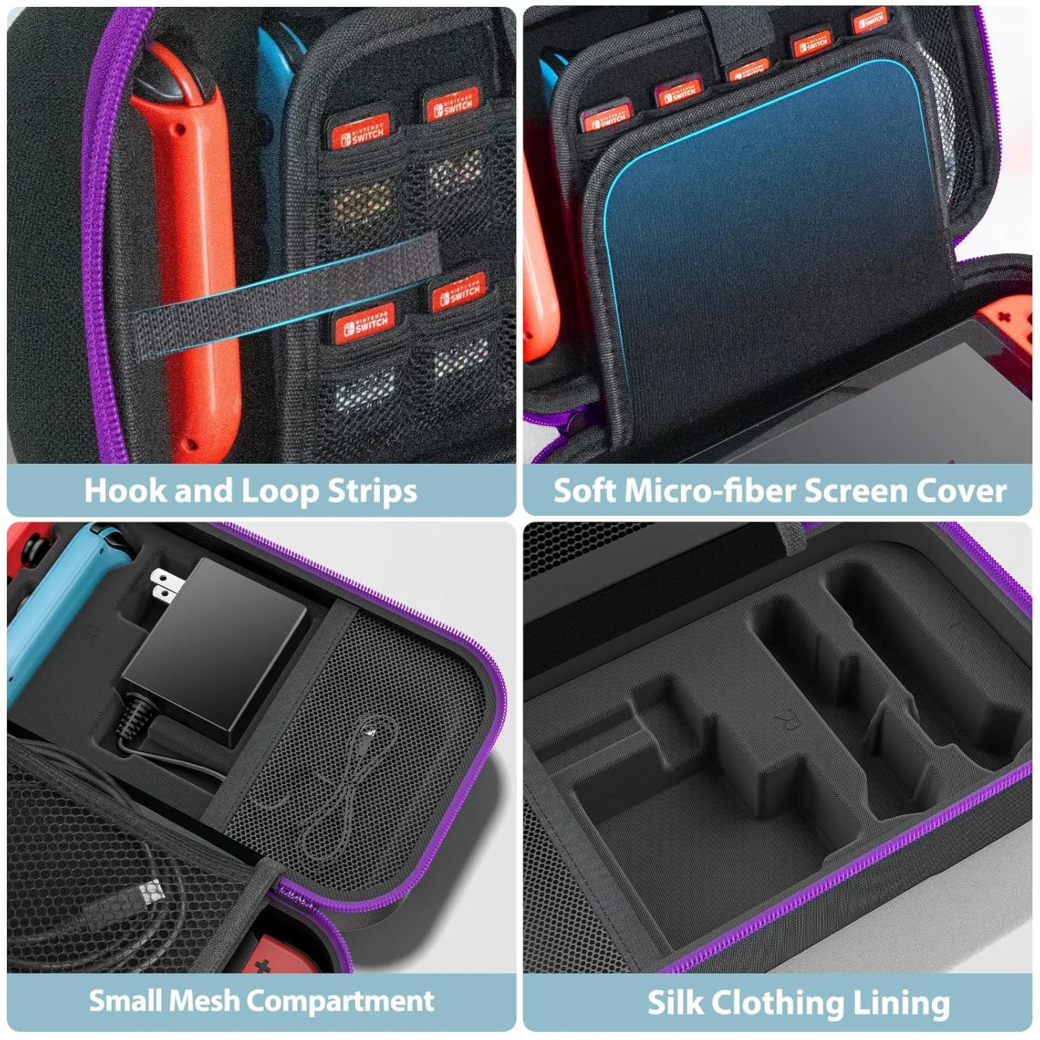 OIVO Switch 1 Carrying Case Compatible with Nintendo & OLED, Portable Switch Travel Carry Case Fit for Joy-Con and Adapter, Hard Shell Protective OLED Pouch Bag with 20 Games, Purple