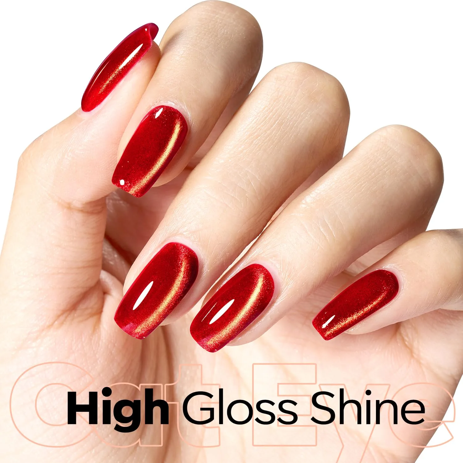 modelones Red Cat Eye Gel Nail Polish Glod Magnetic Glitter
