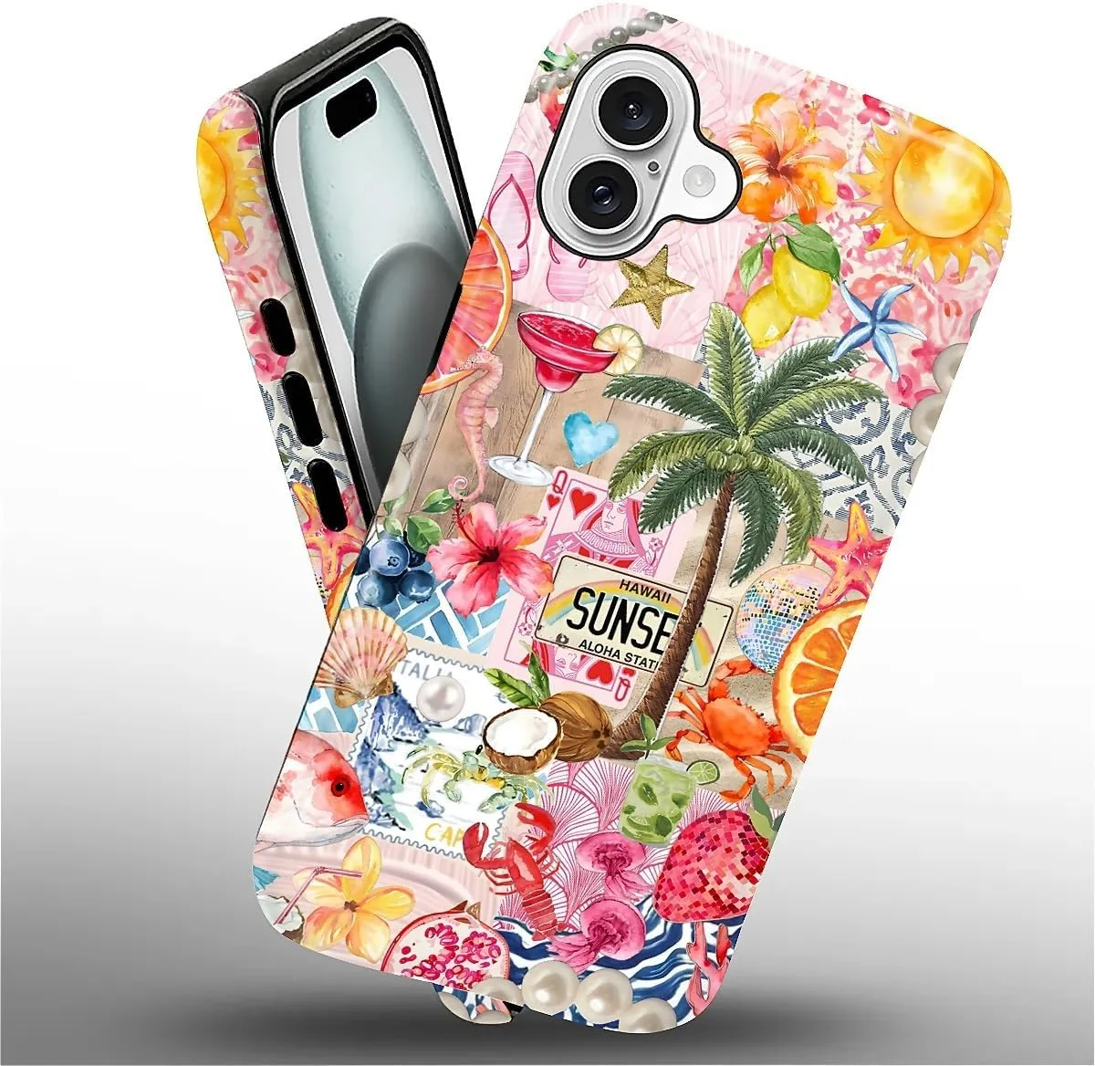 DAIZAG Case for iPhone 16 Plus,Mixed 2 Layer Design Shockproof Soft TPU Ddouble Protection Phone Case for iPhone 16 Plus-Aesthetic Summer Beach