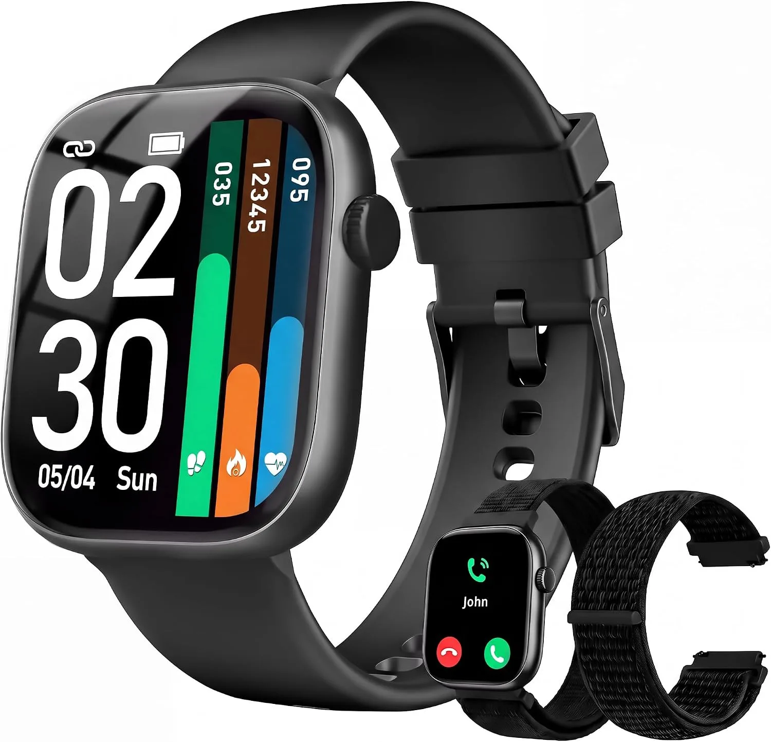 Smart Watch for Women Men, Answer/Make Call, 1.83"HD Touchscreen, 2 Bands