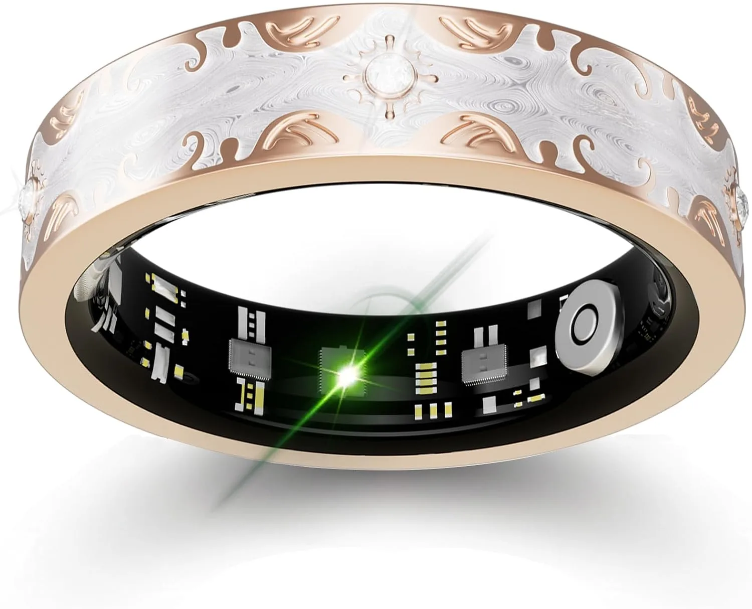 Smart Ring for Women, Baroque Inspired Design (White,8)