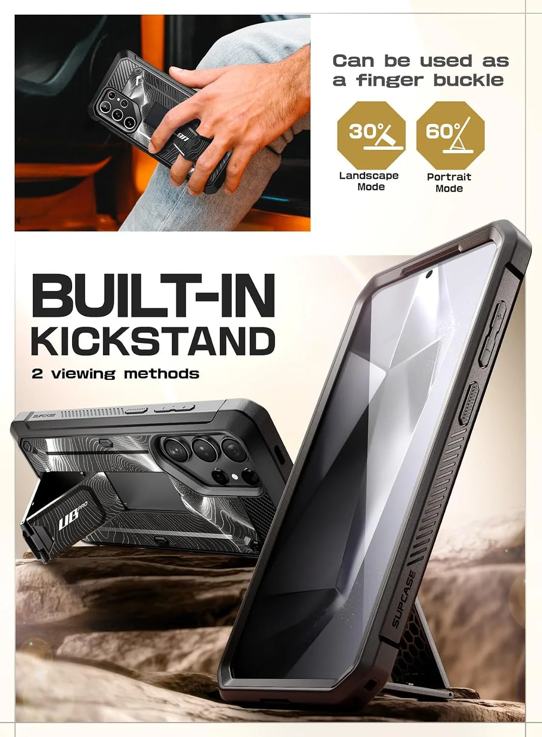 SUPCASE for Galaxy S24 Ultra Case with Built-in Screen Protector, BlackWave