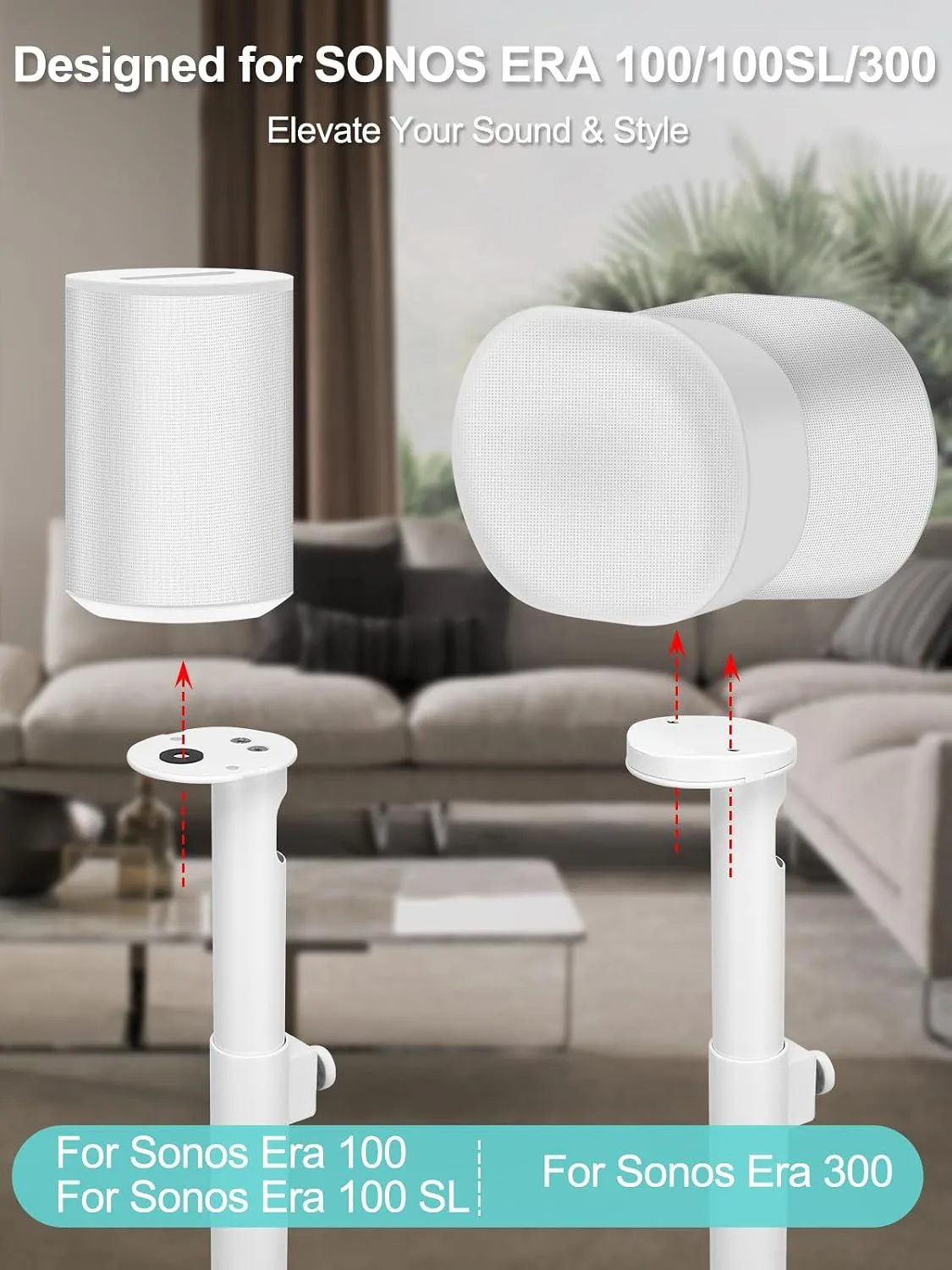 Haturi Speaker Stands Pair for Sonos ERA 300, ERA 100 SL & ERA 100, White