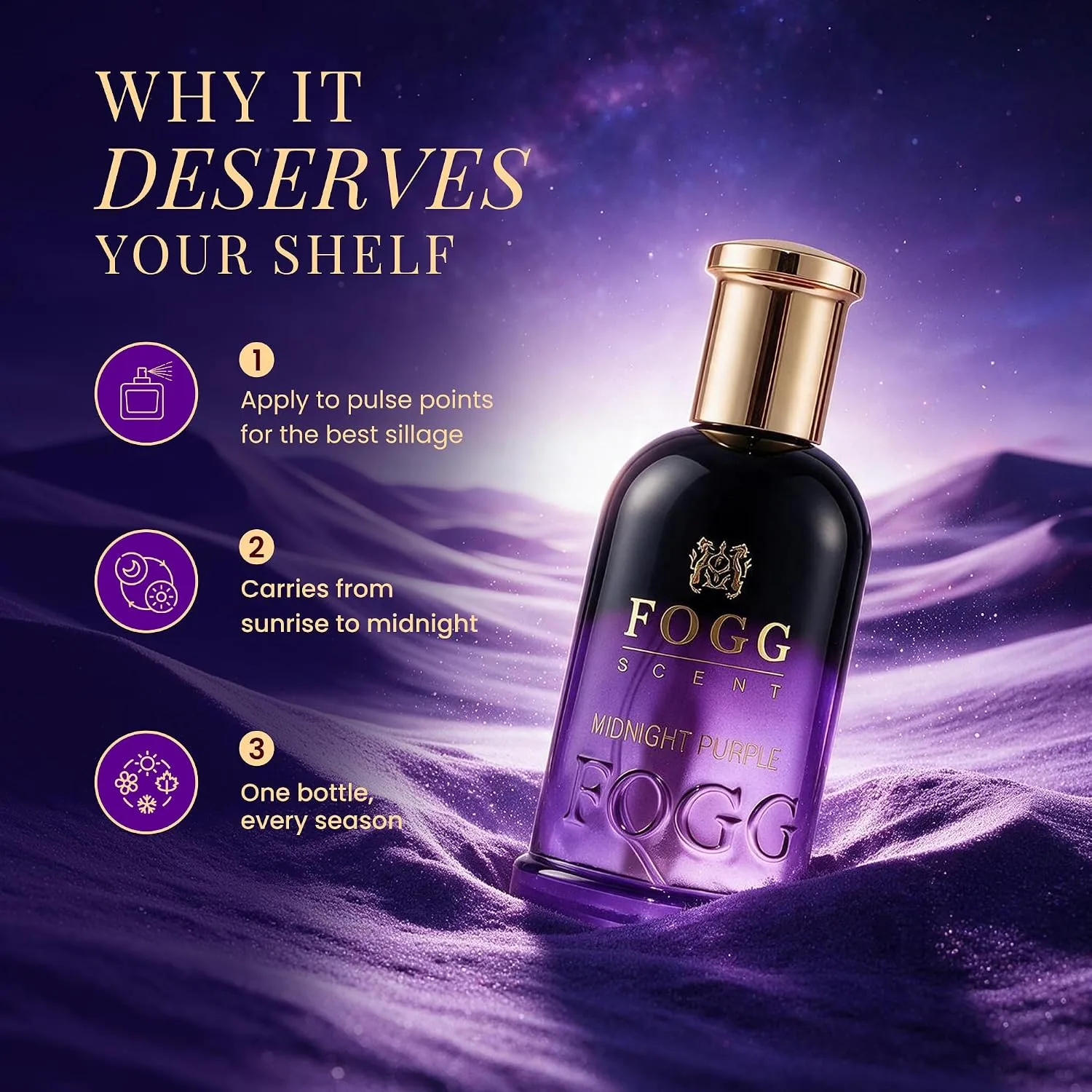 Fogg Midnight Purple Eau De Parfum for Women, 100ml | Long Lasting Floral & Fruity Perfume | Orange, Neroli, Raspberry, Jasmine, Vanilla & Amber Fragrance
