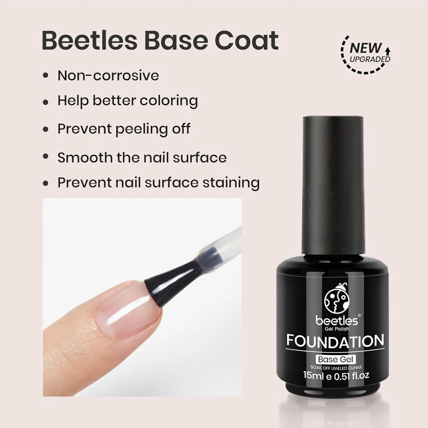 Beetles Milky White Gel Nail Polish No Wipe Gel Top Coat and Base Coat Set 3Pcs 15ml, Nude Jelly Color Long Lasting, Soak Off U V LED Nail Art Design for Women