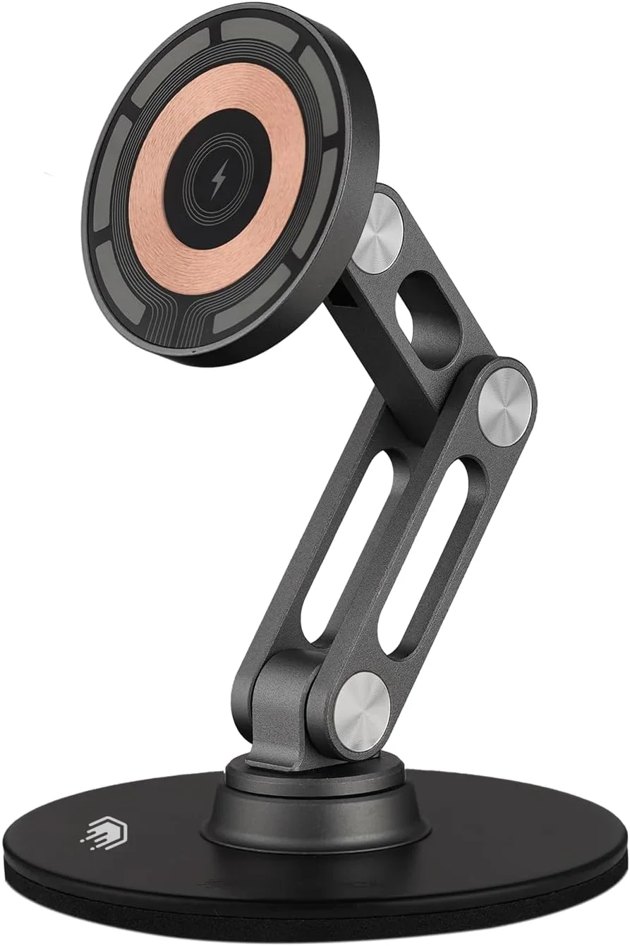 ClikDock Cell Phone Magnetic Wireless Charger Stand, 360° Spin, Aluminum Construction, Compatible with MagSafe Phones for iPhone & Andriod (Space Grey)