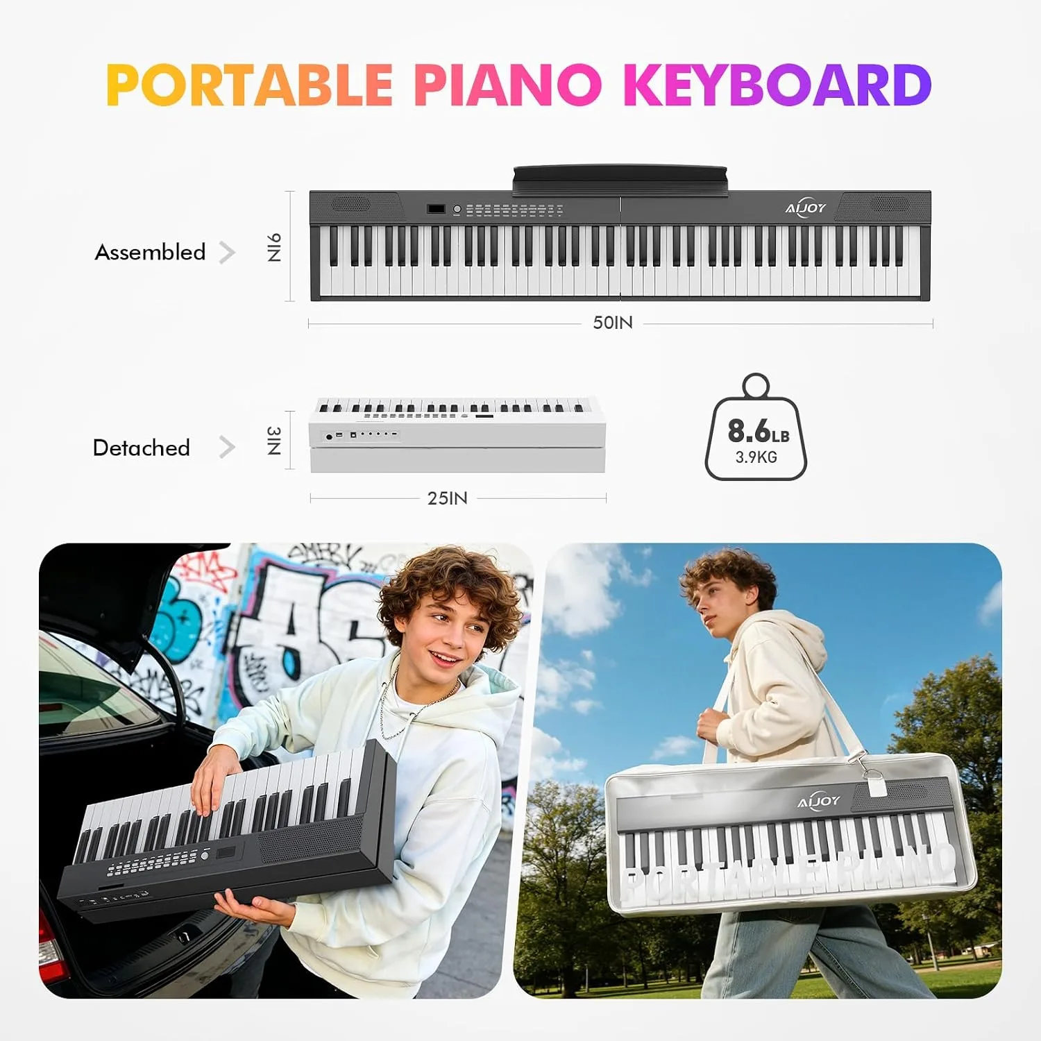 AiJoy 88-Key Portable Piano, Magnetic Split Keyboard with Semi-Weighted Key