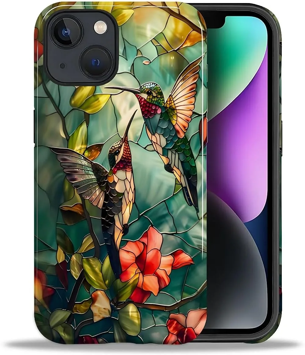 DAIZAG Case for iPhone 13/14,Mixed 2 Layer Design Shockproof Soft TPU Ddouble Protection Phone Case for iPhone 13/14-Gorgeous Hummingbird