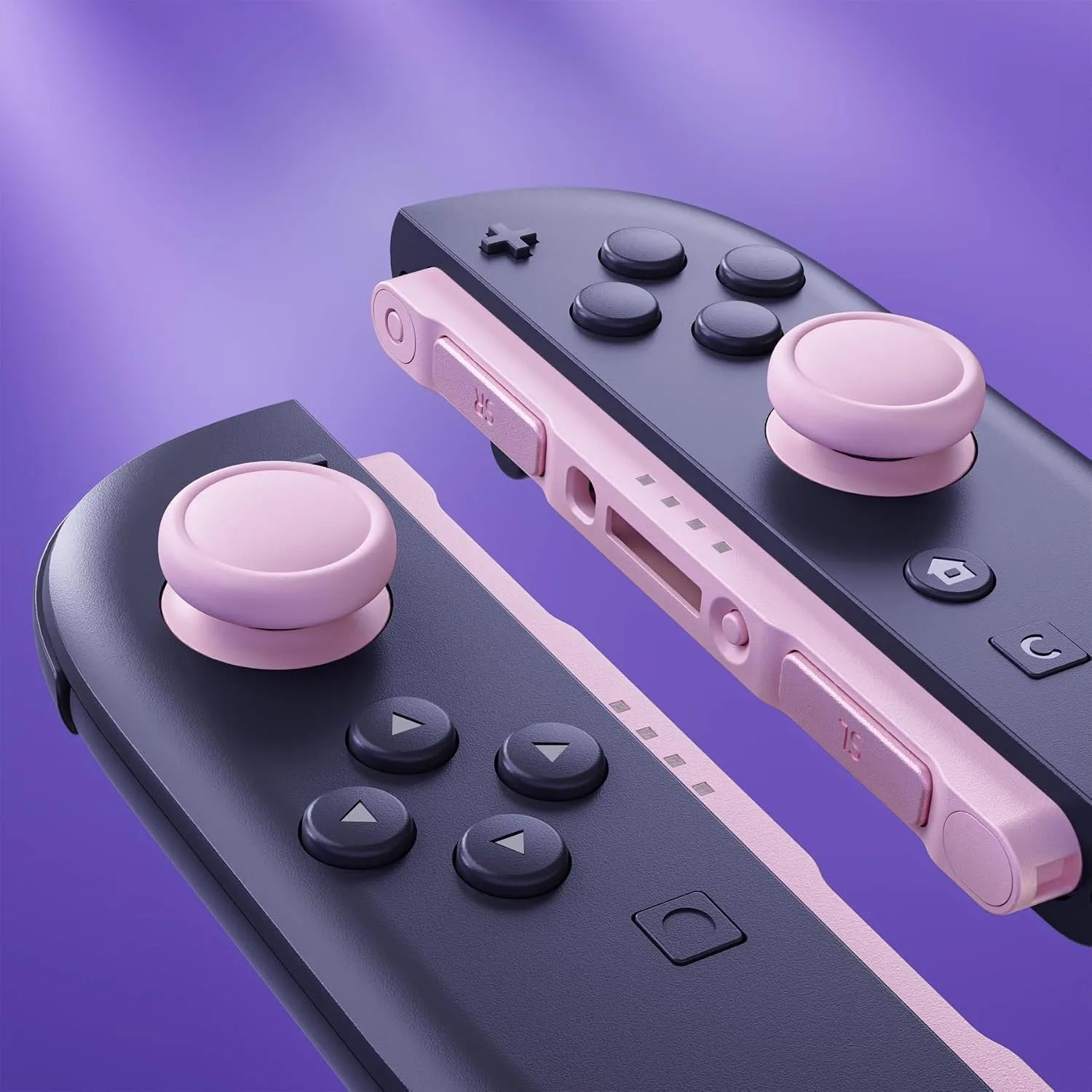 eXtremeRate Replacement 3D Joystick & Thumb Grips & Side Rail Shell Buttons for Nintendo Switch 2 JoyCon, Console Rail Stickers Left Right Analog Thumbsticks Caps for Switch 2 - Cherry Blossoms Pink