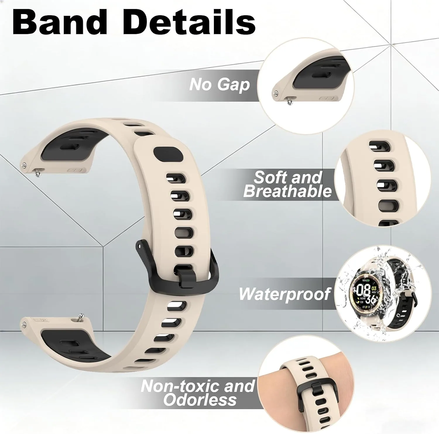 Silicone Bands Compatible with COROS PACE 3/4/Pro, COROS APEX PRO/2 Pro/APEX 46 MM/APEX 4 42 MM, Replacement Breathable Smartwatch Straps for Women and Men