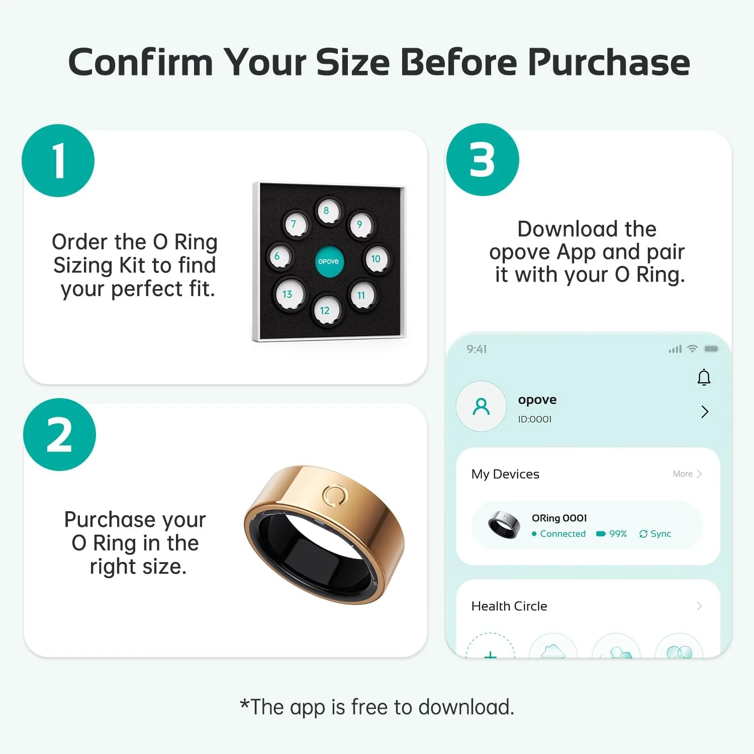 opove O Ring Smart Ring for Women Men, Rose Gold-Size 10, Size Before Buy