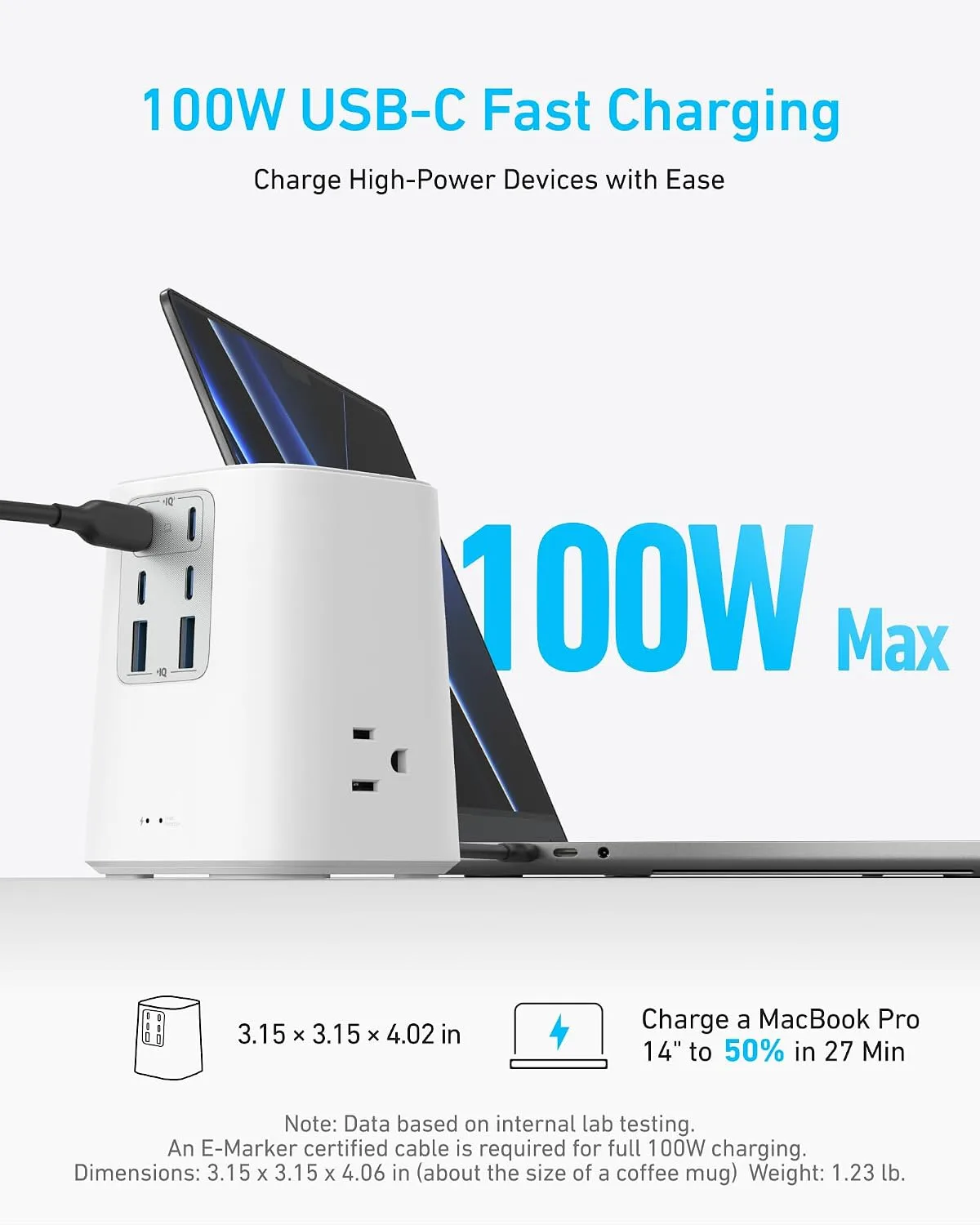 Anker Desktop Charger, 9-in-1 Power Strip, USB C Charger with 3 AC, 100W