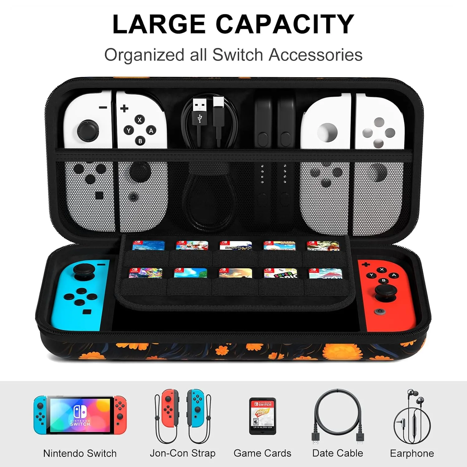 NPOOYI Carrying Case for Nintendo Switch OLED 2021/2017, Hard Shell Cover