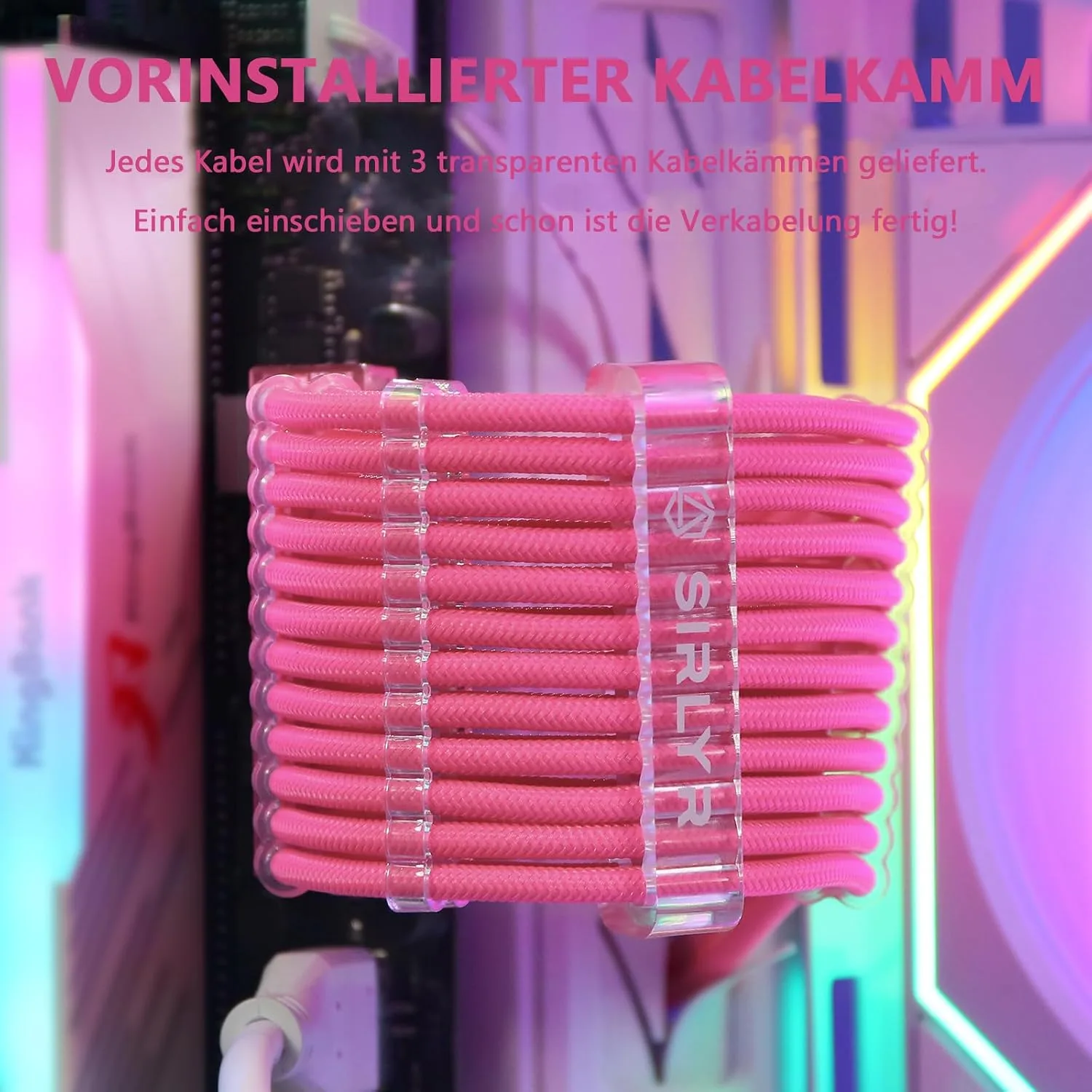 Sirlyr Pink PSU Cable Extension Kit,24Pin/8Pin EPS/GPU,4 Kits