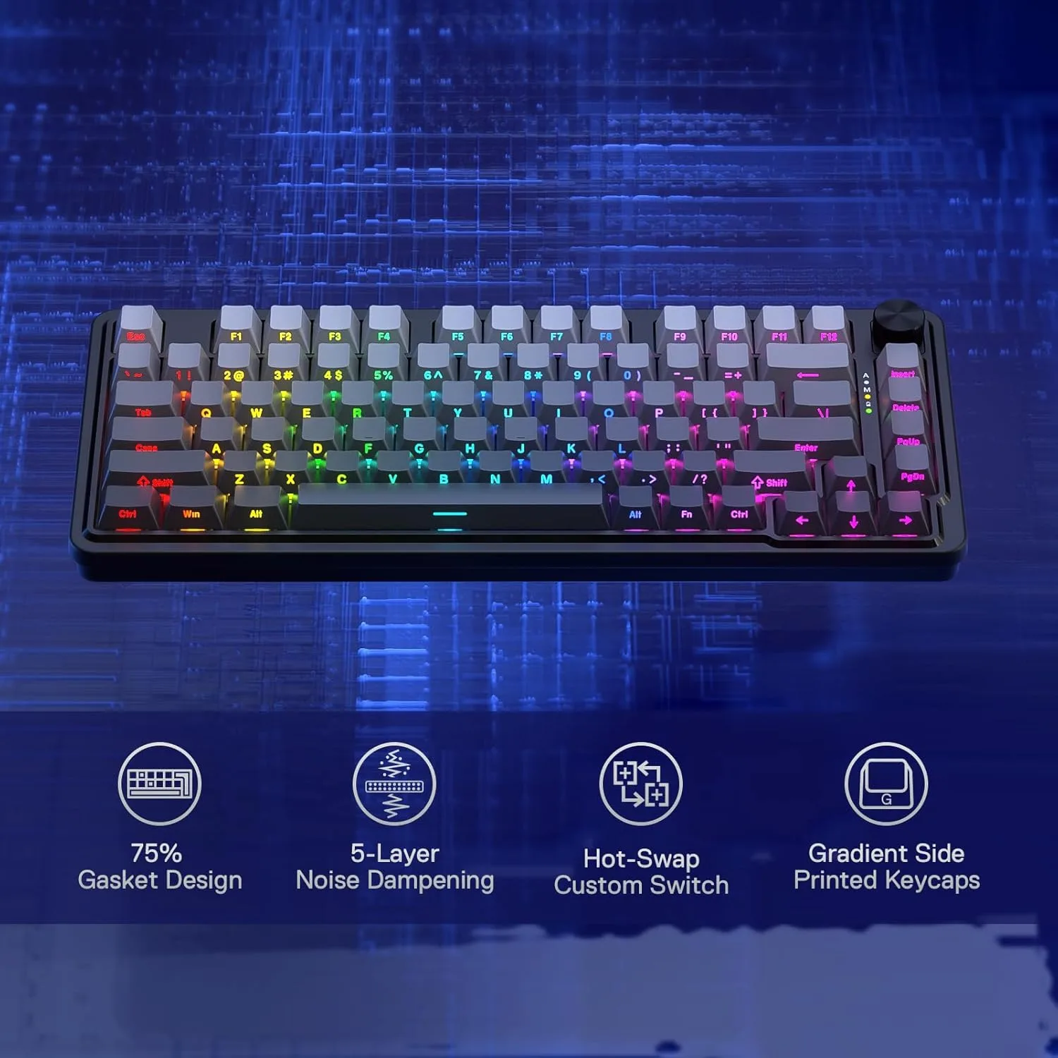 Redragon K673 PRO Wireless 81-Key RGB Gasket Gaming Keyboard, Scroll Knob