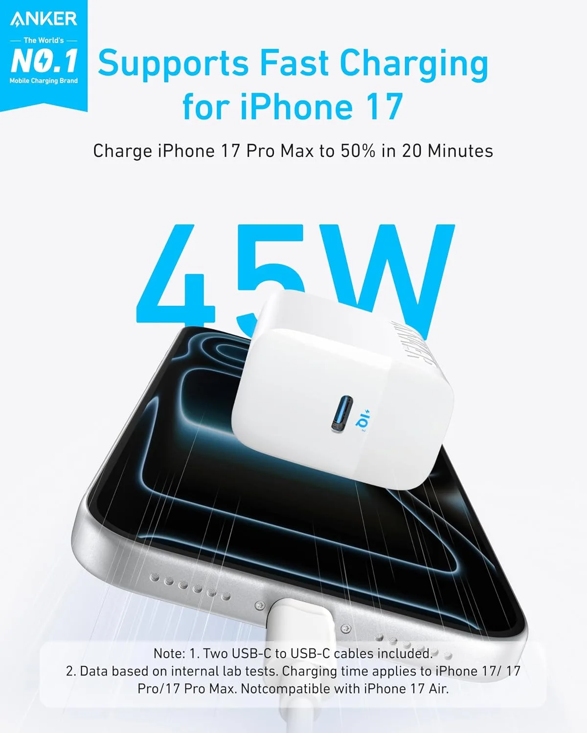 Anker 45W USB C Charger Block, 2-Pack Type C Charger Fast Charging