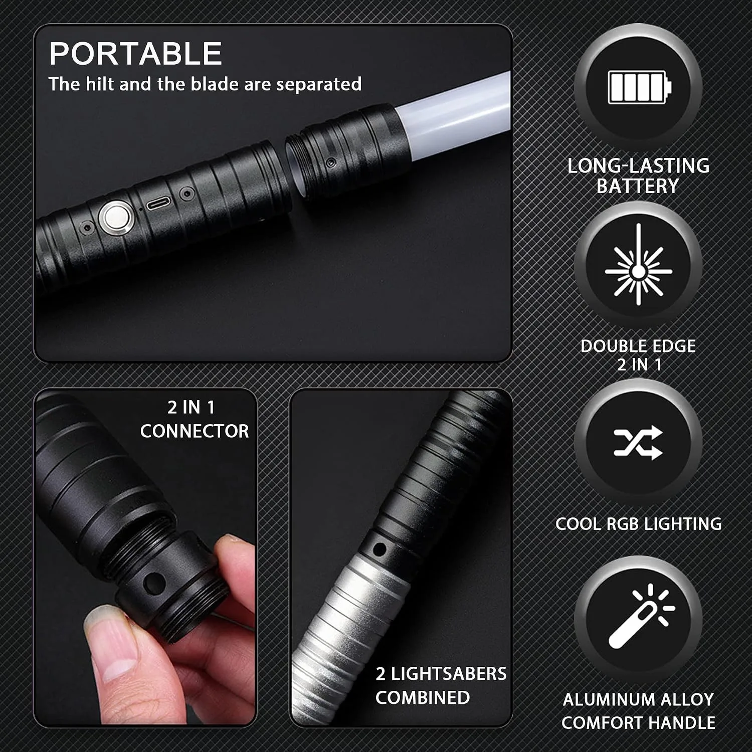 Oomyeh Lightsaber, 2 in 1 Dueling Light Saber with FX Sound 62.4 Inches