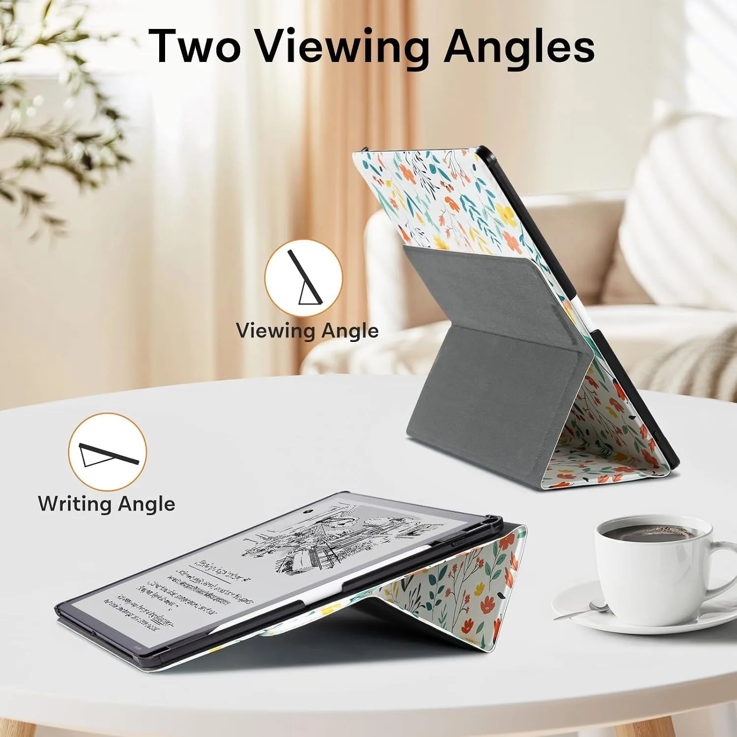 CoBak Case for 11" Kindle Scribe 3rd Generation 2025, Kindle Scribe Colorsoft with Two Viewing Angles - All New PU Leather Cover with Auto Sleep Wake, Pen Holder. Flower Sea