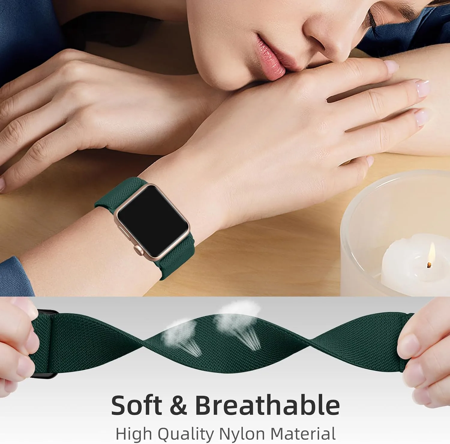DaQin 3 Pack Stretchy Solo Loop Compatible with Apple Watch Bands Men Women