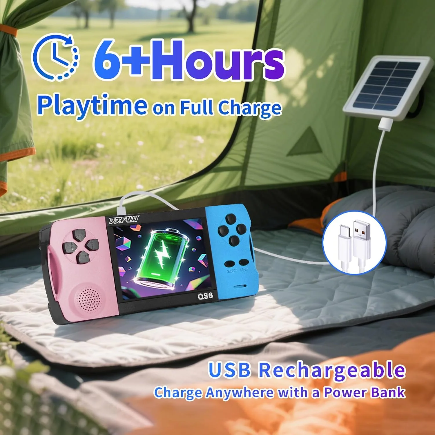 Handheld Game Console for Girls, 216 Retro Games Built-in, 3.5'' HD IPS Screen, Rechargeable Mini Portable Video Game Player for Travel & Car Trips, Gift for Kids-Pink Blue