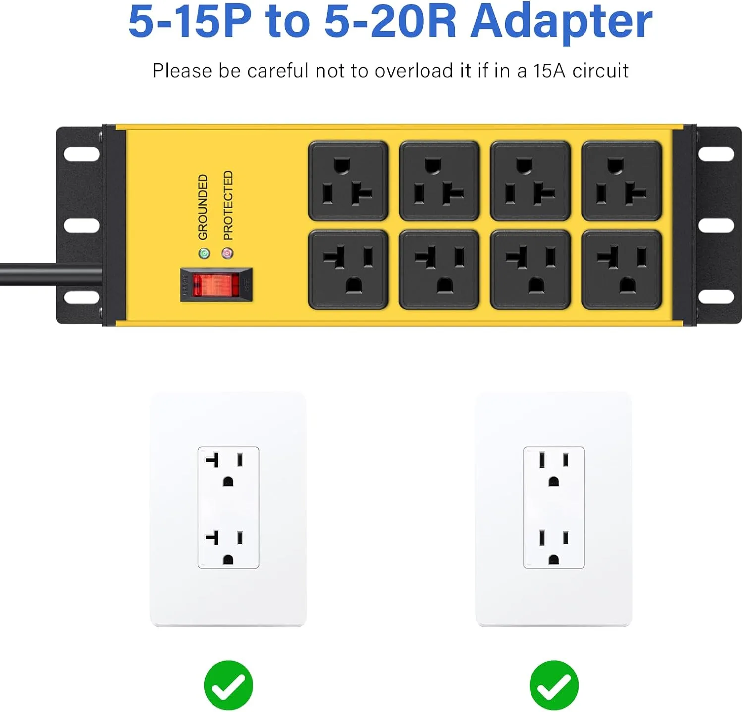 CCCEI 12 Gauge Heavy Duty Power Strip, 8 Ports, Yellow, 6FT.