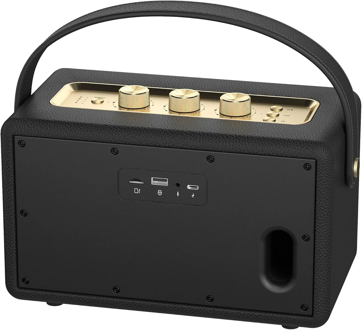 MLOVE A200 Portable Retro Bluetooth Speaker with Aux Input, USB Port, Micro SD Card Slot - Decorative Wireless Bookshelf Speakers Battery Powered, House Warming Gifts for New Home, Black and Gold