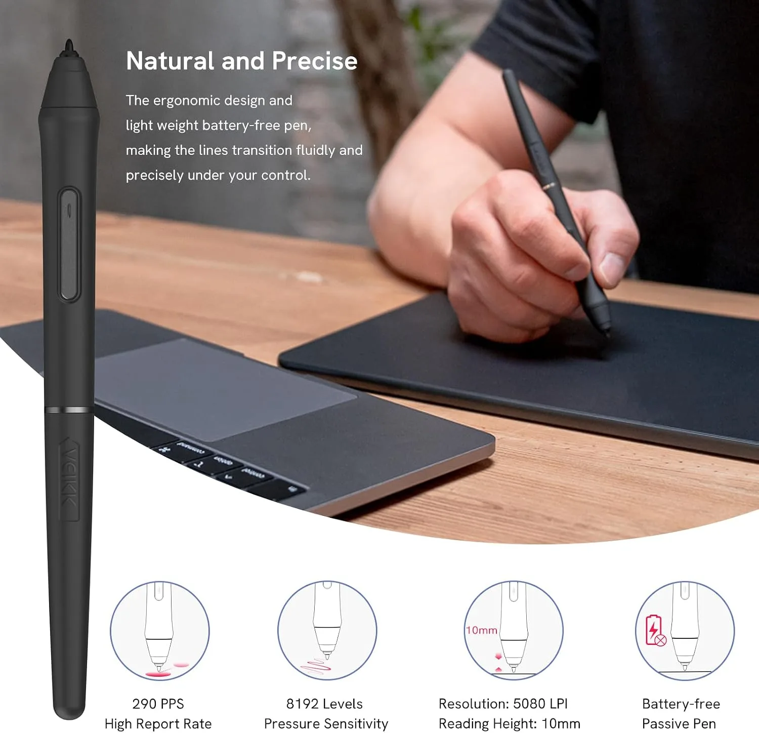 VEIKK VK1060PRO V2 Drawing Tablet, 10 x 6 Inch Graphics Pen Tablet with 8 Shortcut Keys, 8192 Levels Battery Free Supports Tilt Function, Work for Digital Art Drawing, Designing