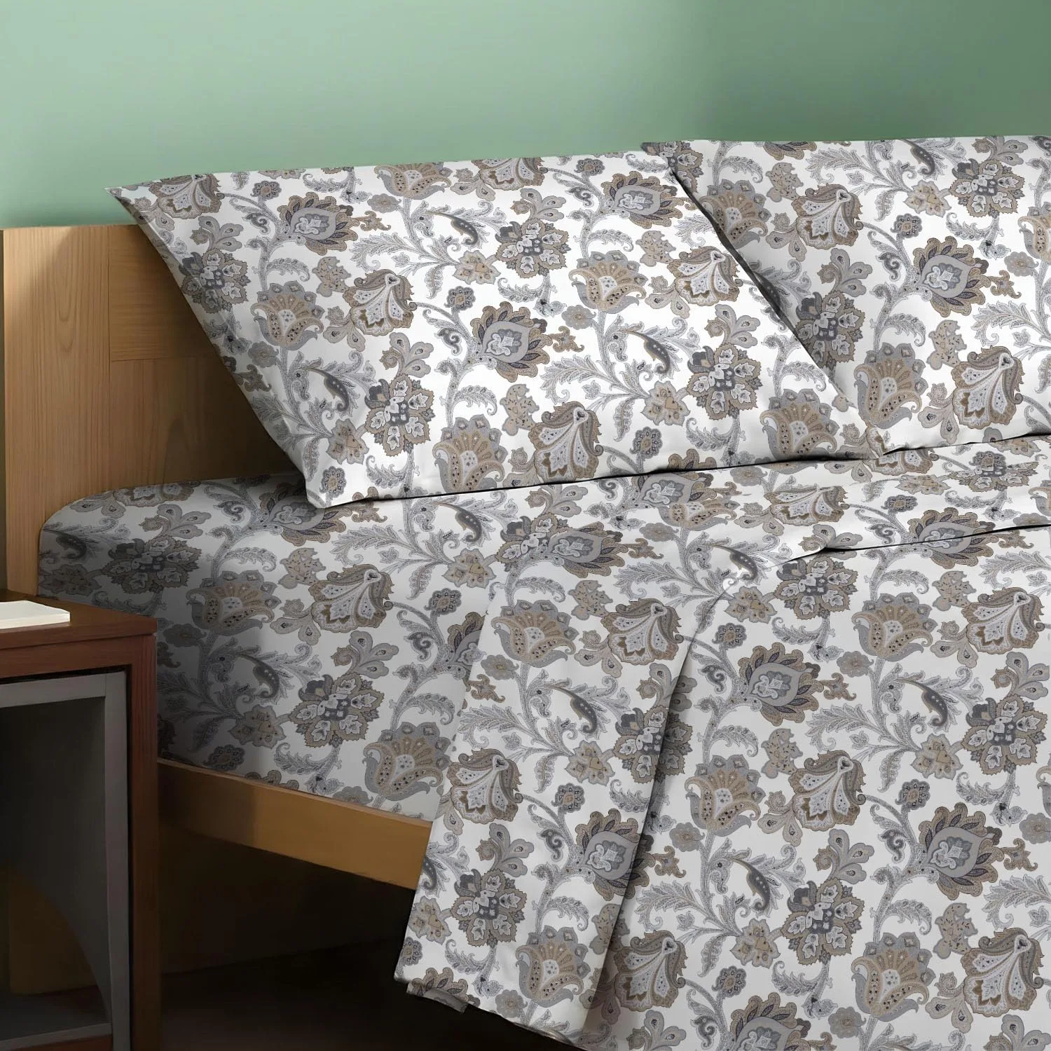 TEXAS LINEN CO. 100% Organic Cotton Sheets Twin Size - 3 PC Organic Cotton Percale Printed Sheets Twin Set (Floral Ivory), Soft, Cooling Bedsheets, 16" Deep Pocket Hotel Bedding - GOTS Certified