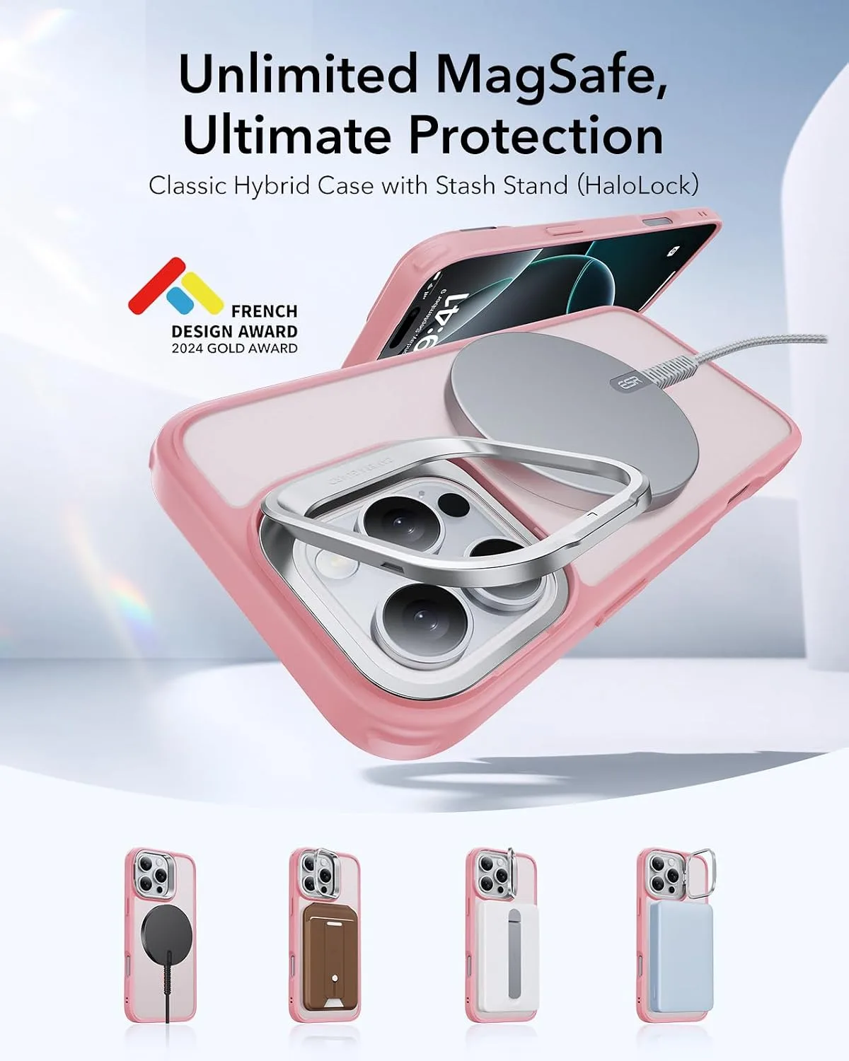 ESR for iPhone 16 Pro Max Case with Stand, for MagSafe, Frosted Pink