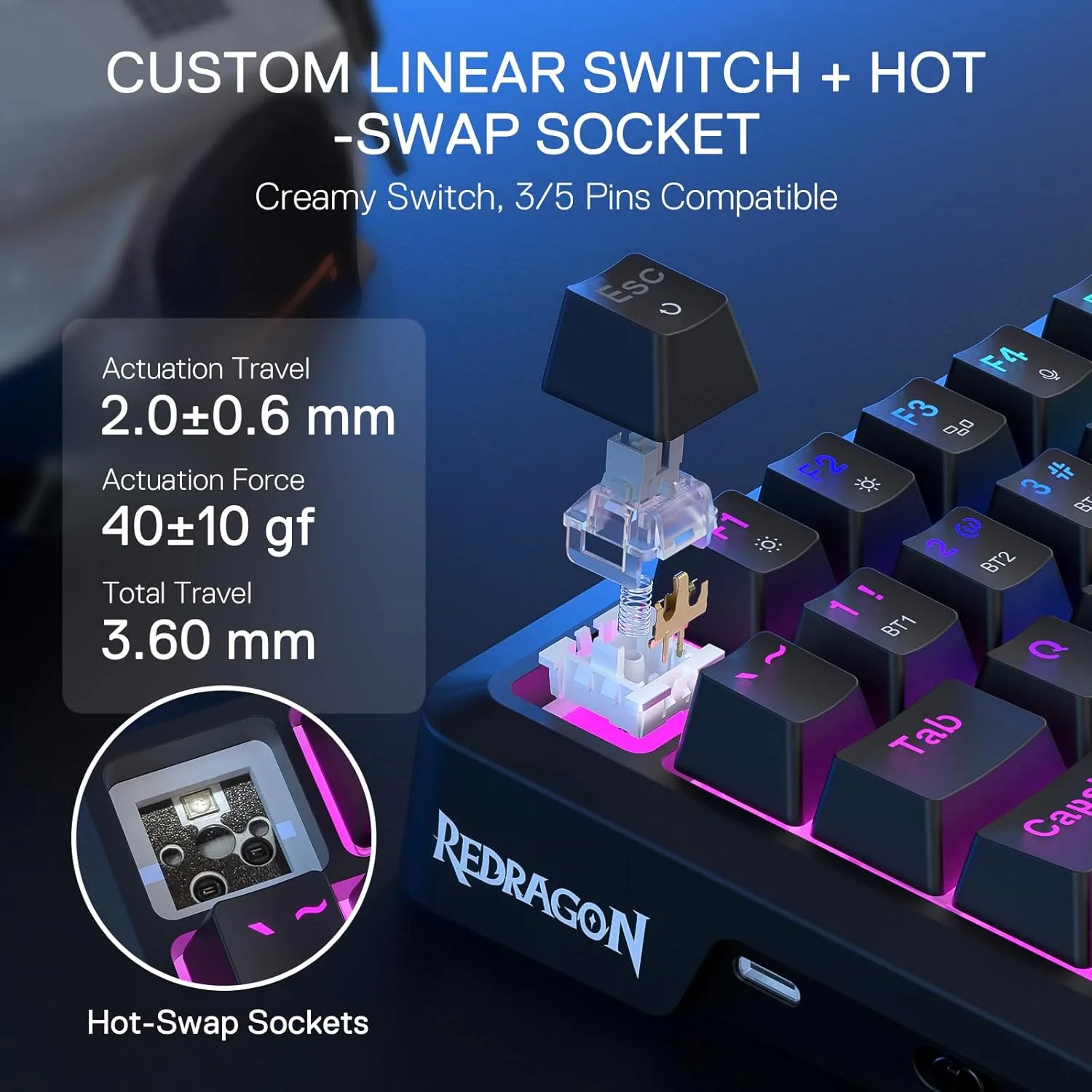 Redragon K724 PRO Wireless 81-Key Gasket Gaming Keyboard with Screen & Knob
