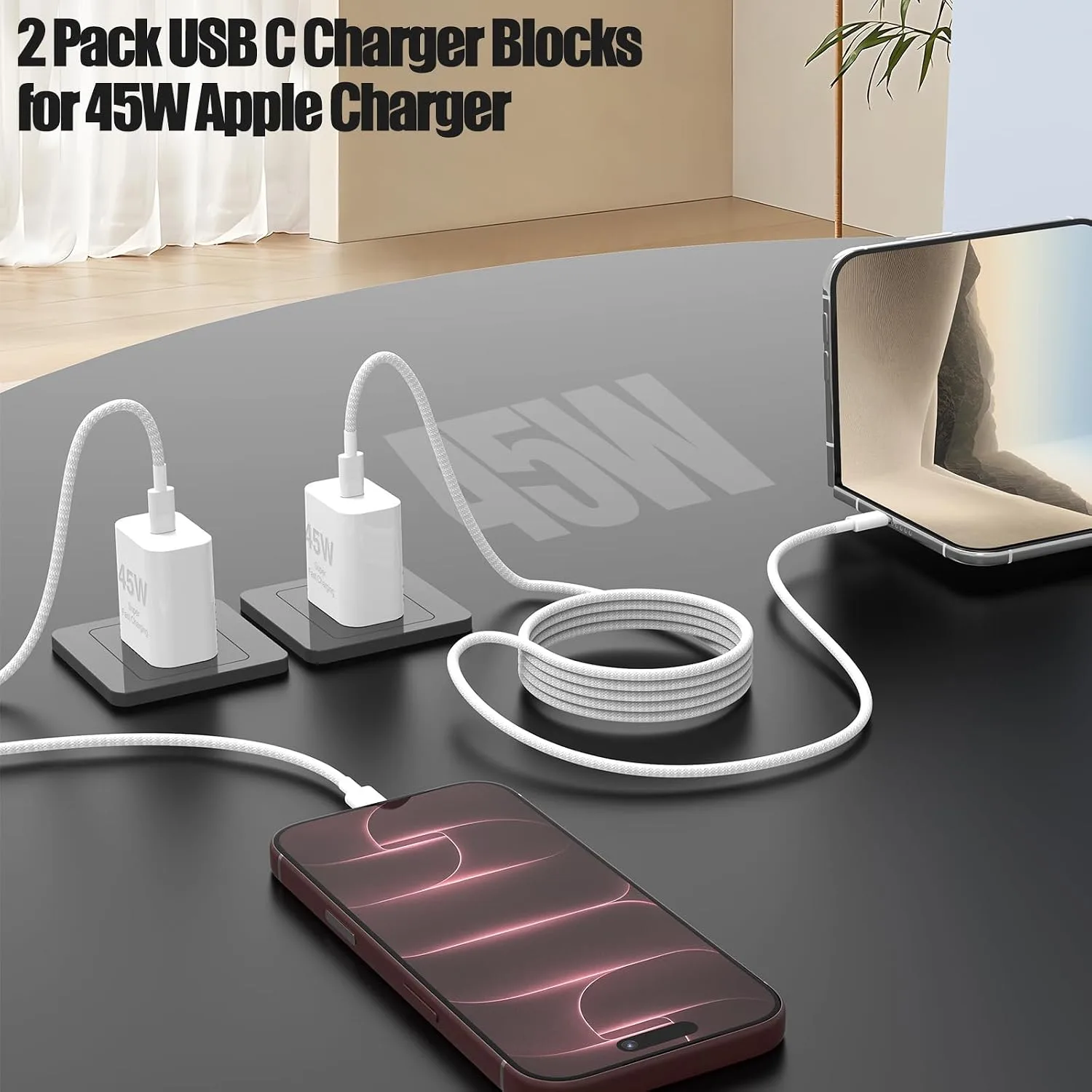 45W iPhone 18 17 16 Pro Max Charger Fast Charging with Braided Fast Cable