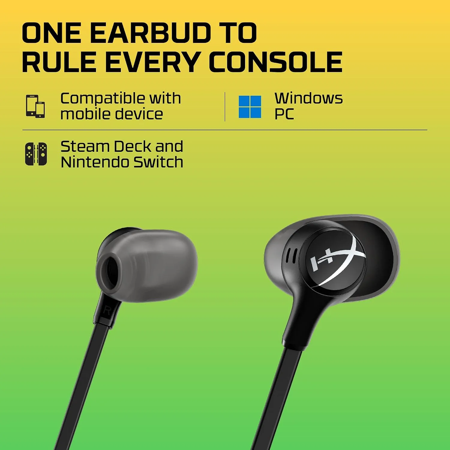 HyperX Cloud Earbuds II – 14mm Drivers, Four Eartips, Hard-Shell Carrying Case, Low-Profile 90° Plug, 3.5mm Plug, Built-in Microphone, Multi-Function Button, PC, Mobile, Nintendo Switch – Black