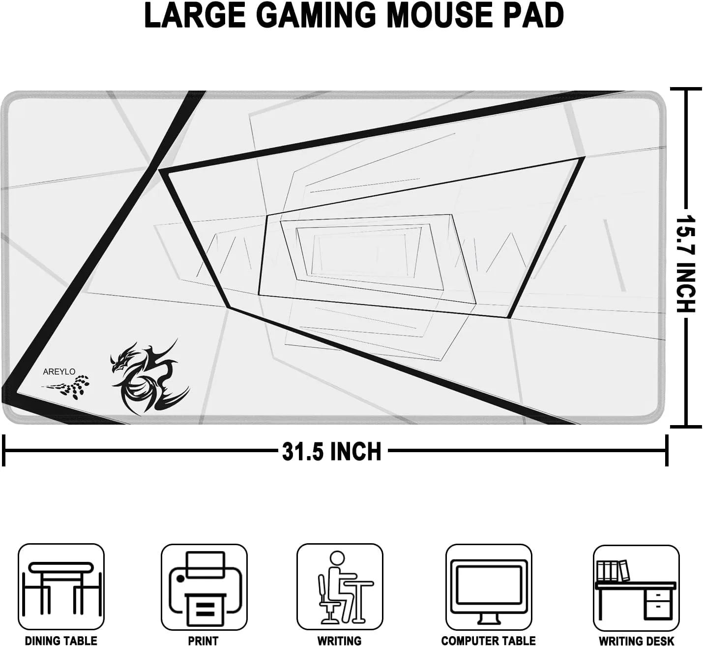 Mouse Pad Gaming, Waterproof Extra Large Mousepad with Stitched Edges, 31.5" x 15.7" Non-Slip Rubber Base Office Big Long Keyboard Pad for Office Gamer Home XXL, (White Square)
