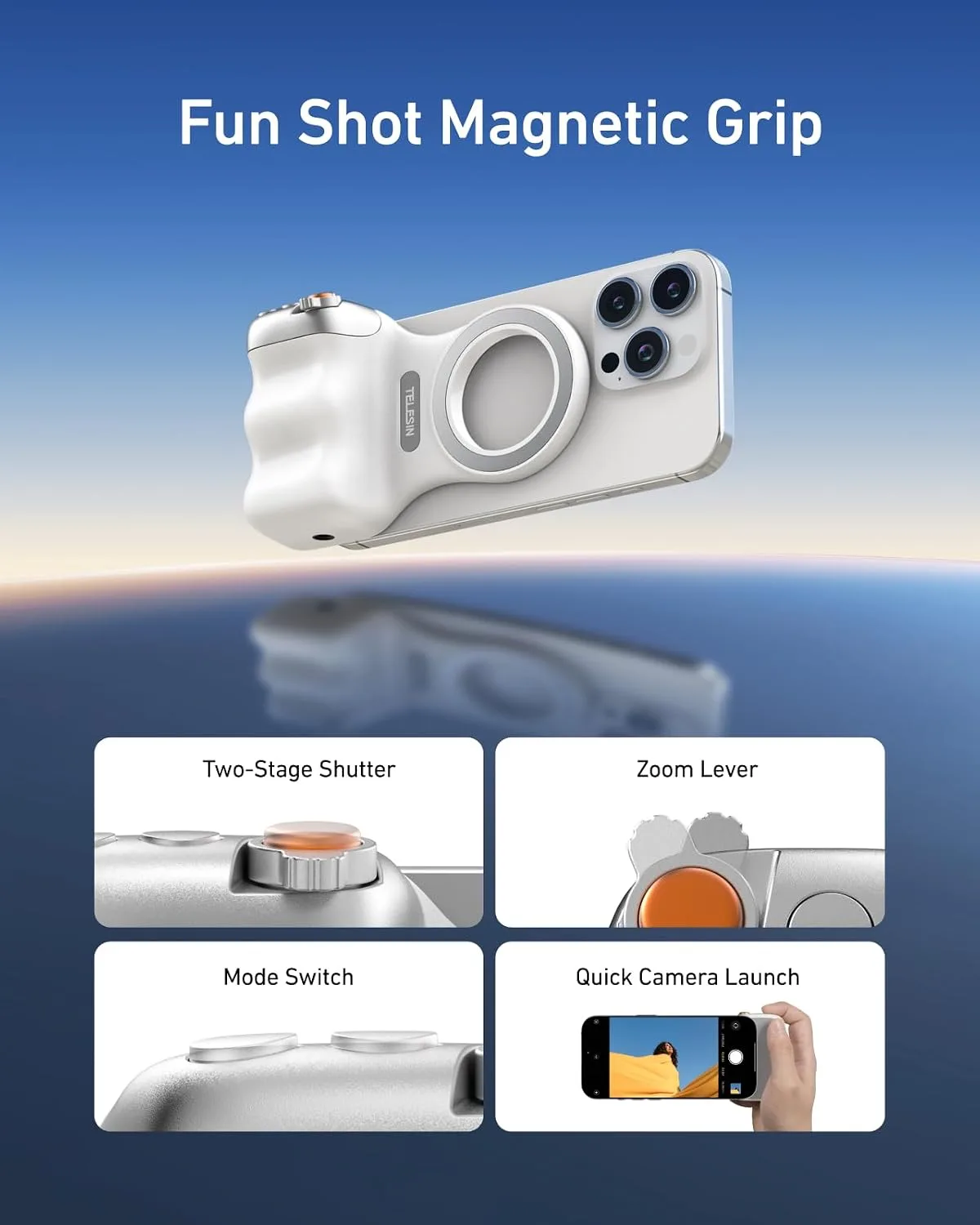 TELESIN Fun Shot Zoom Magnetic Phone Camera Grip for iPhone/Magsafe/Android