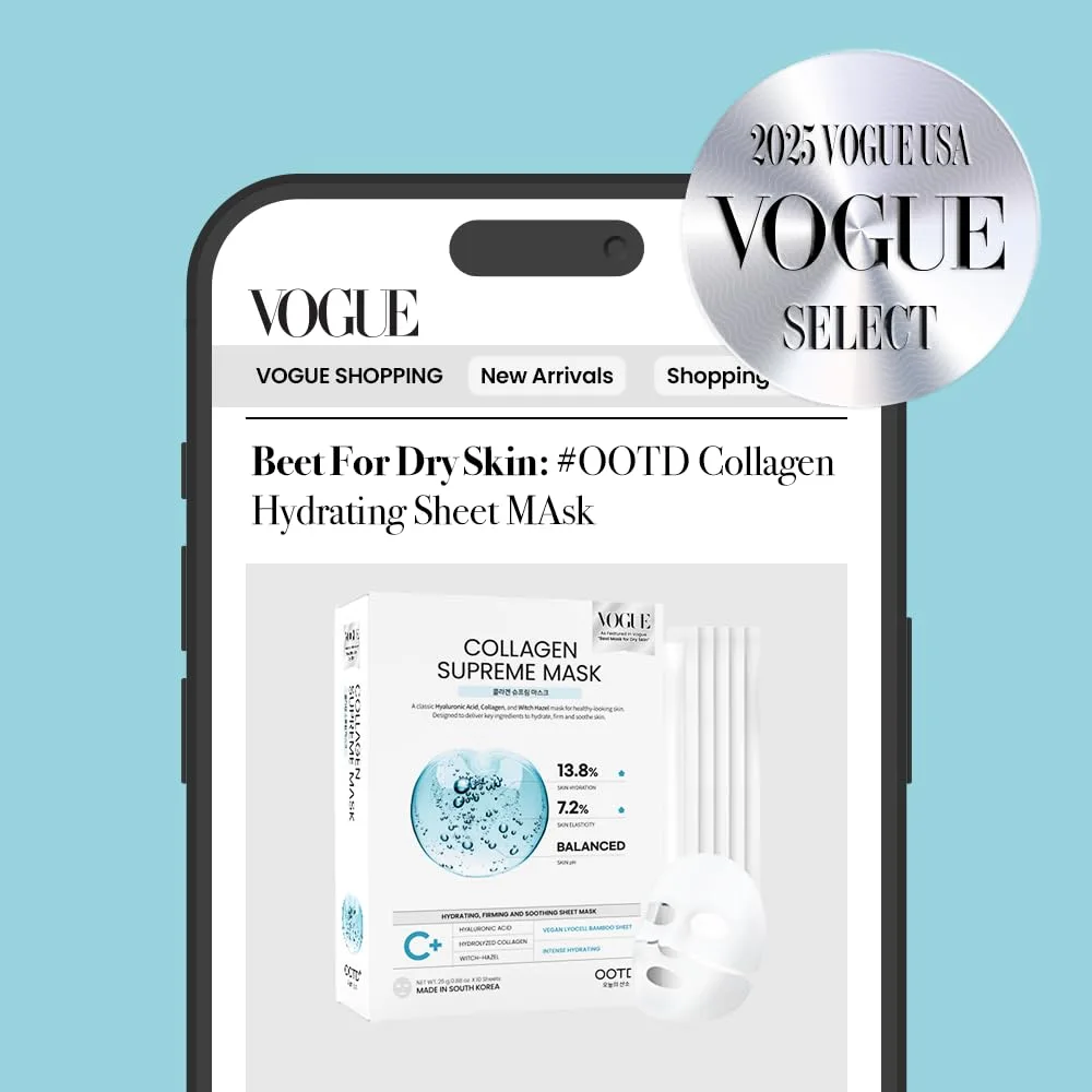 #OOTD Collagen Supreme Mask, Korean Hyaluronic Acid Face Mask,10-Pack